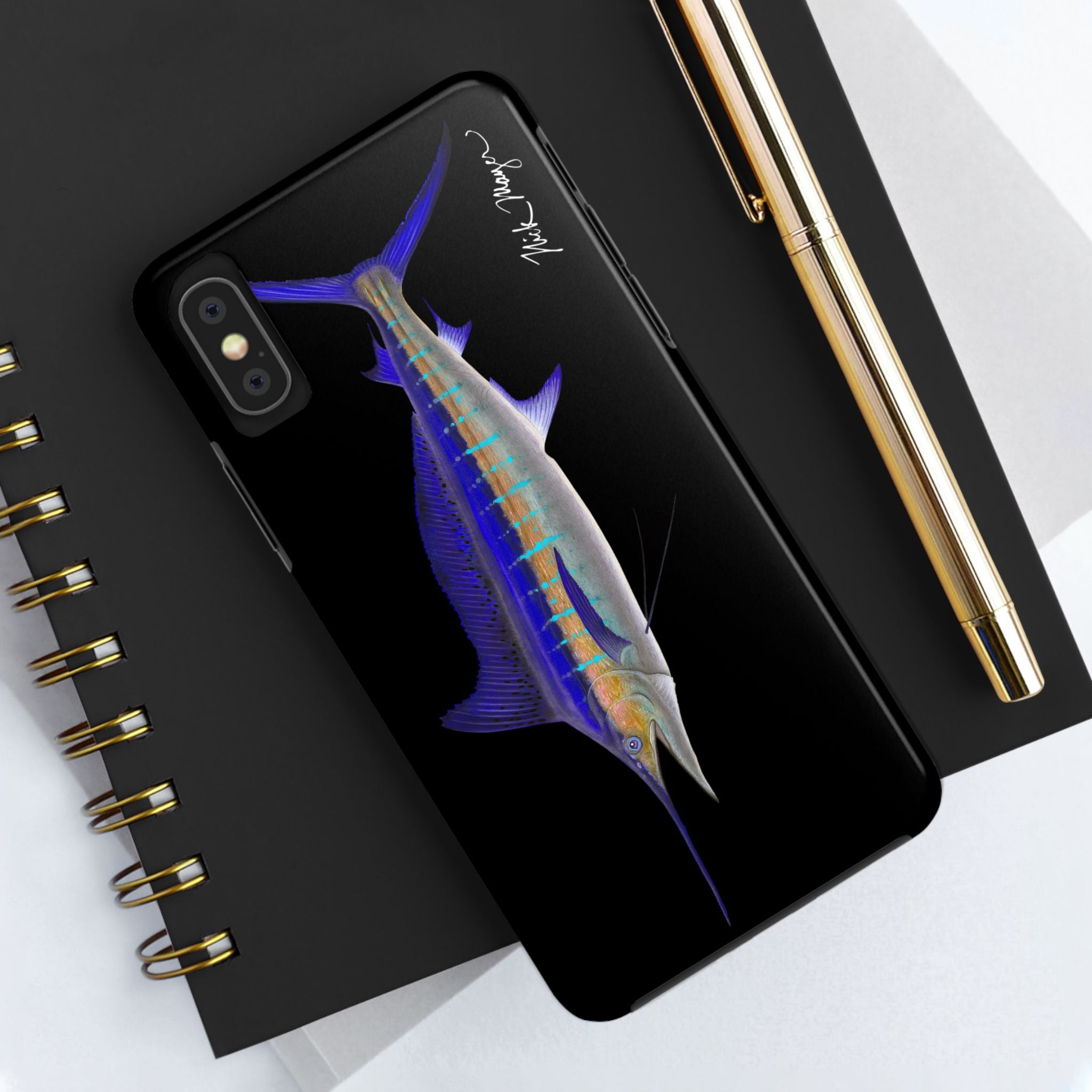 Striped Marlin Black Phone Case (iPhone)