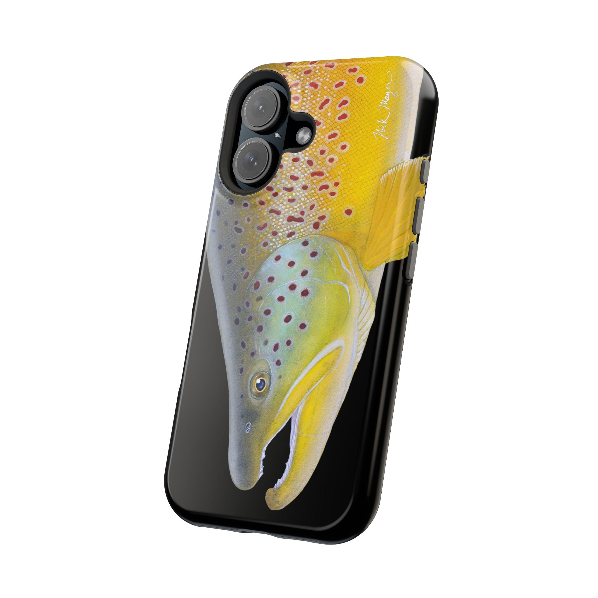 Brown Trout 3 Face Black MagSafe iPhone Case