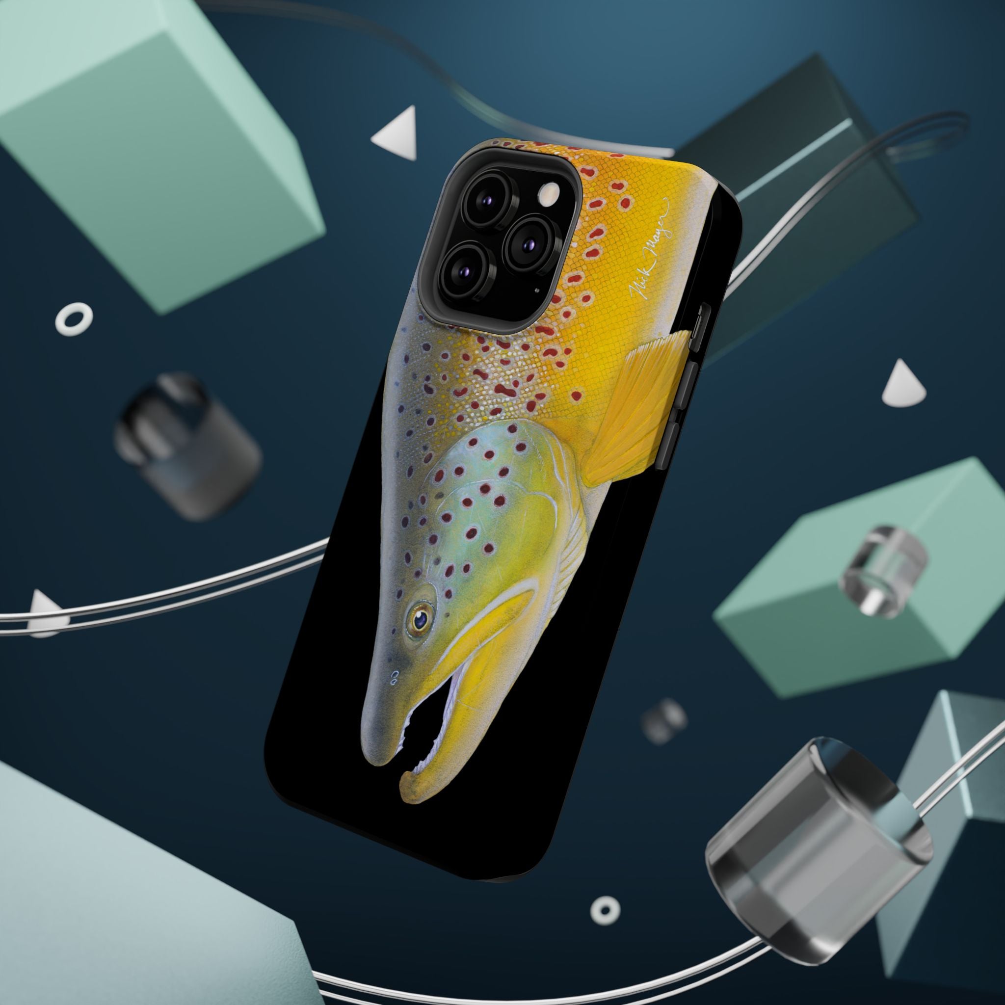 Brown Trout 3 Face Black MagSafe iPhone Case