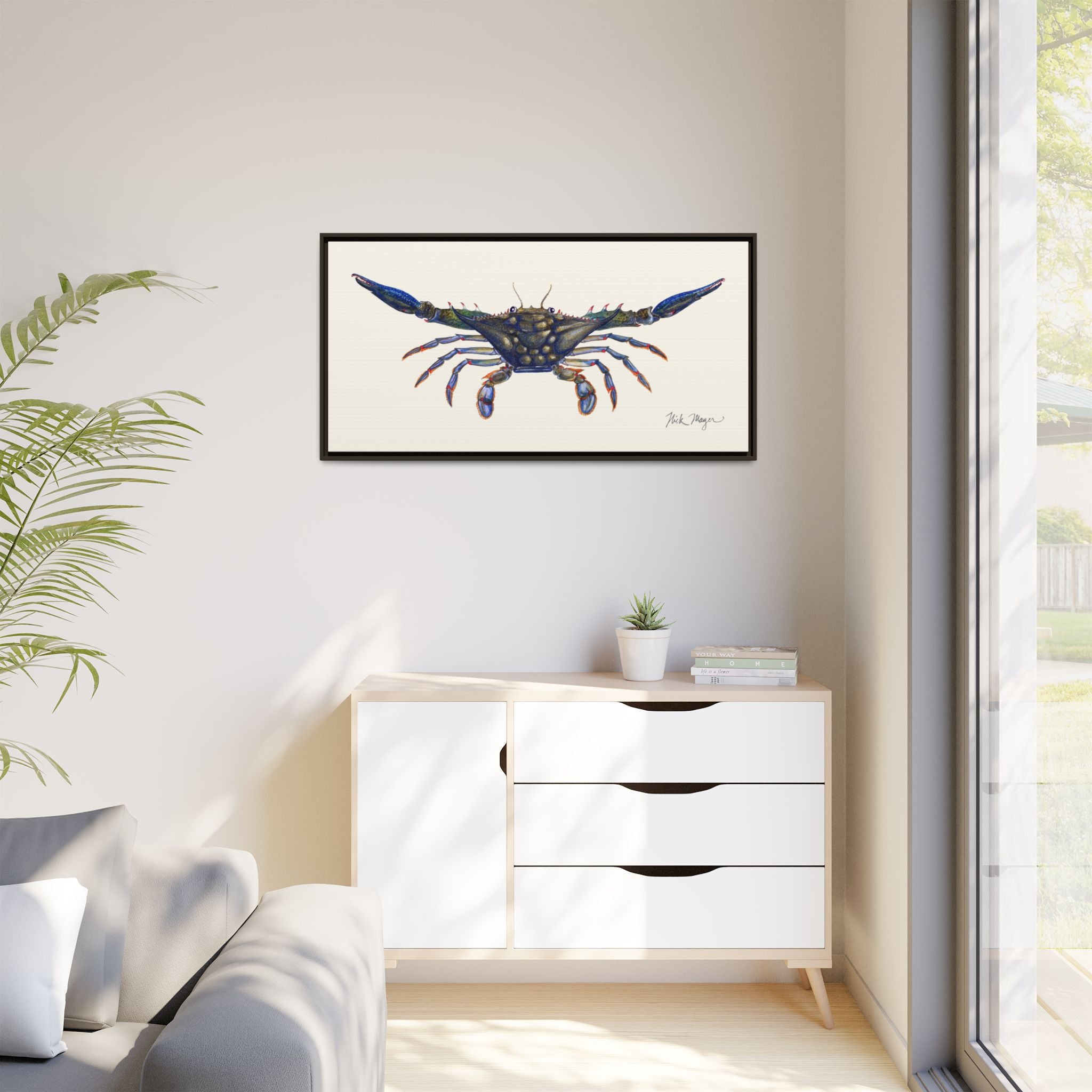 Blue Crab, Claws Out Framed Canvas Print Printify