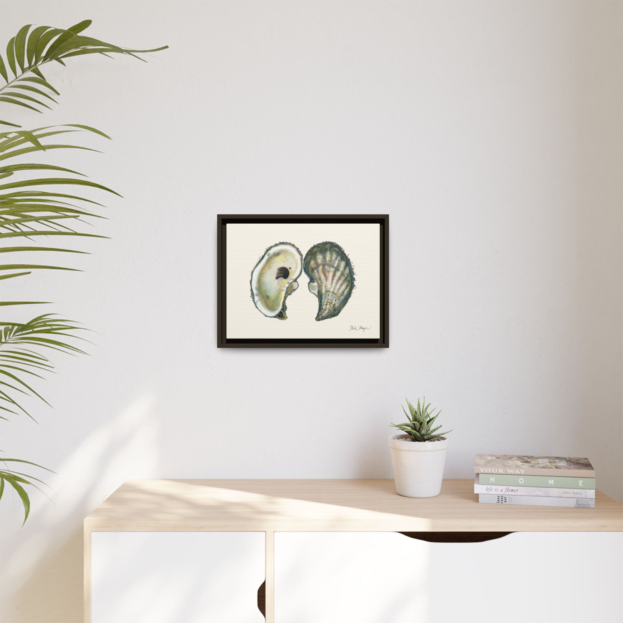 Framed Oysters Art Print — Coastal Sea Shell Wall Decor Printify