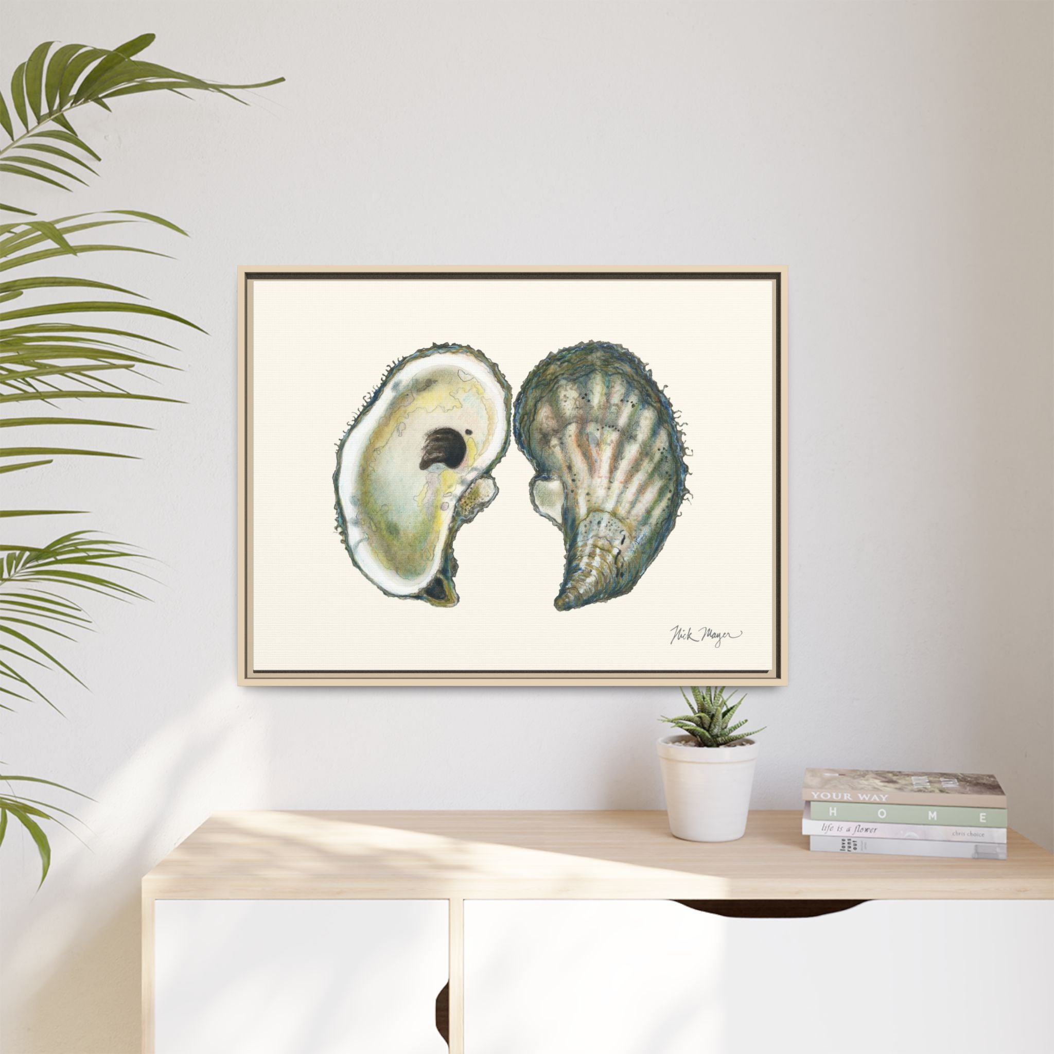 Framed Oysters Art Print — Coastal Sea Shell Wall Decor Printify