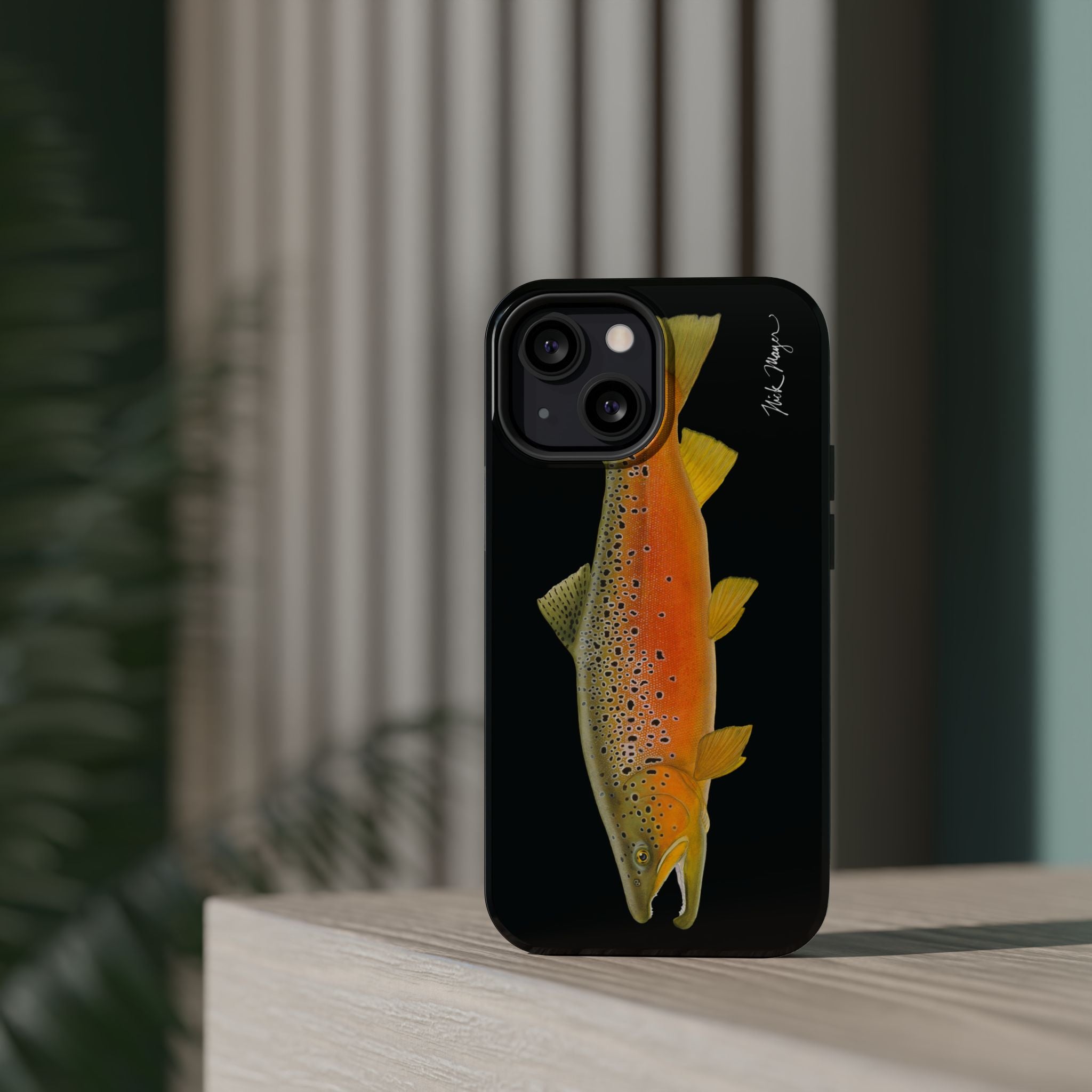 Brown Trout 2 Black MagSafe iPhone Case, NEW for Holiday 2025!