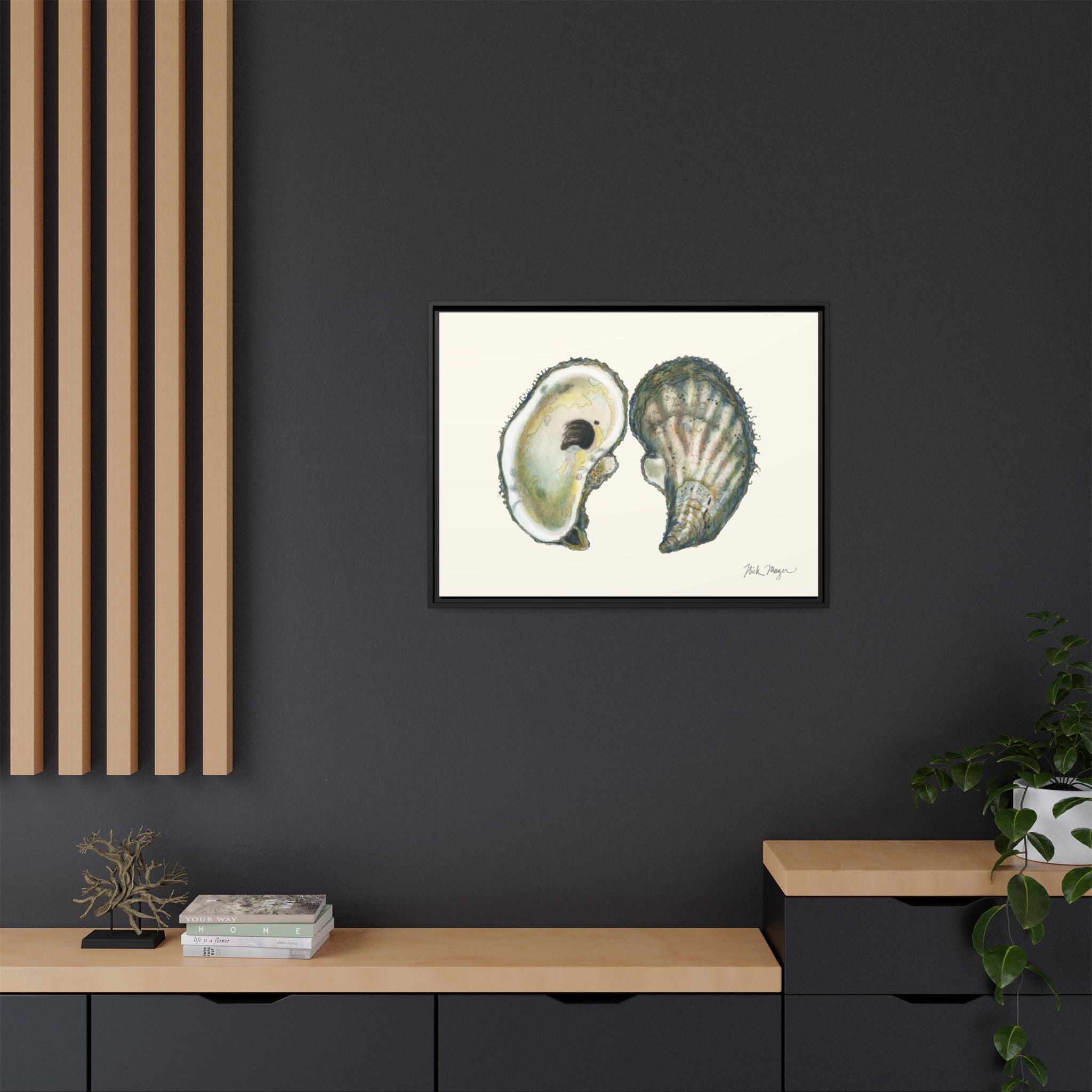 Framed Oysters Art Print — Coastal Sea Shell Wall Decor Printify