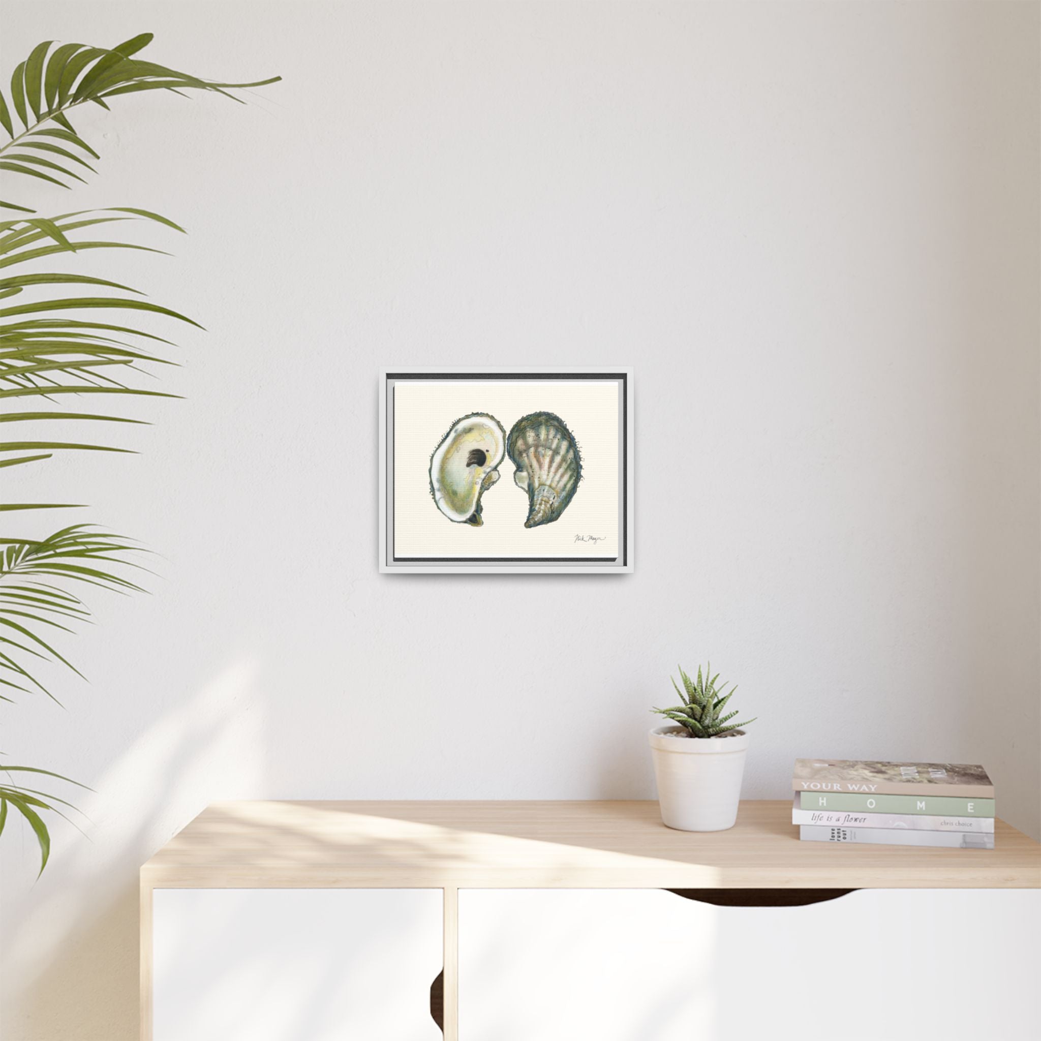 Framed Oysters Art Print — Coastal Sea Shell Wall Decor Printify