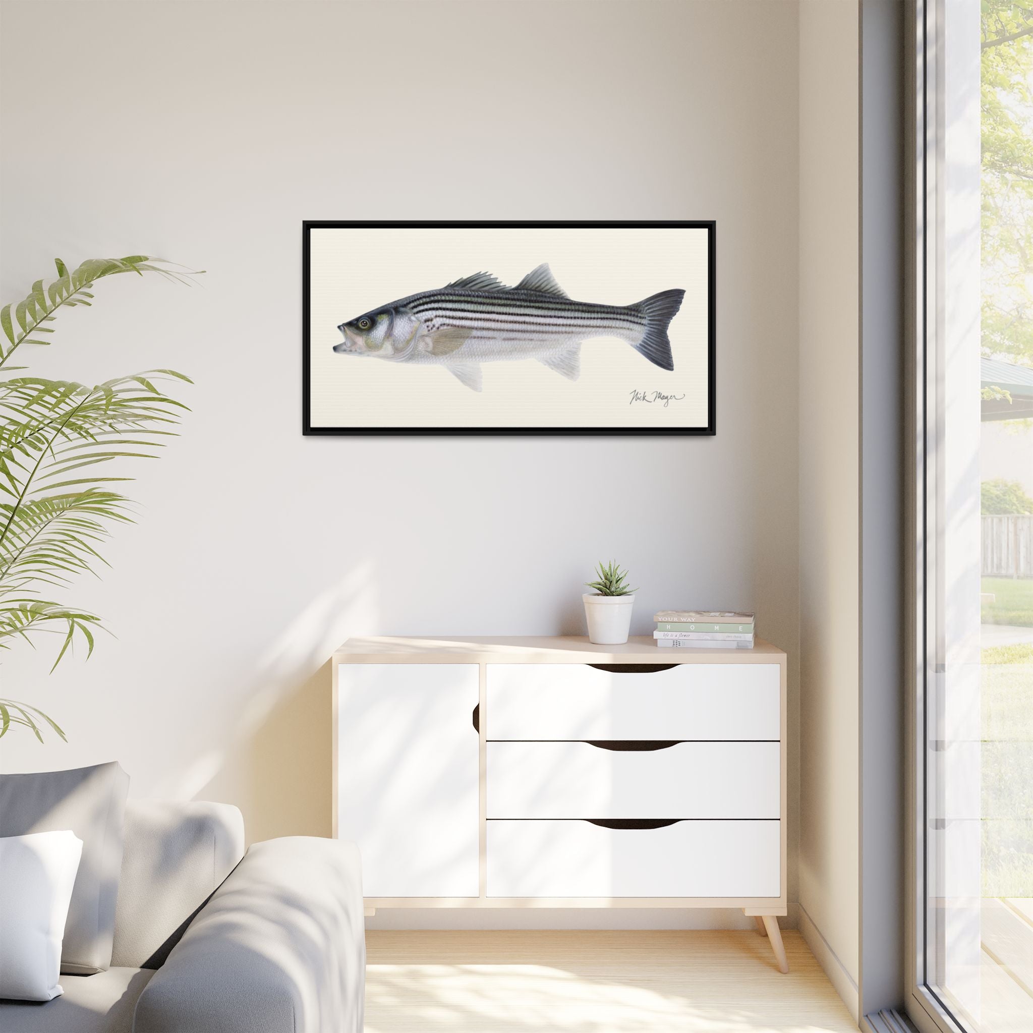 Schoolie Striped Bass Framed Canvas Print Printify