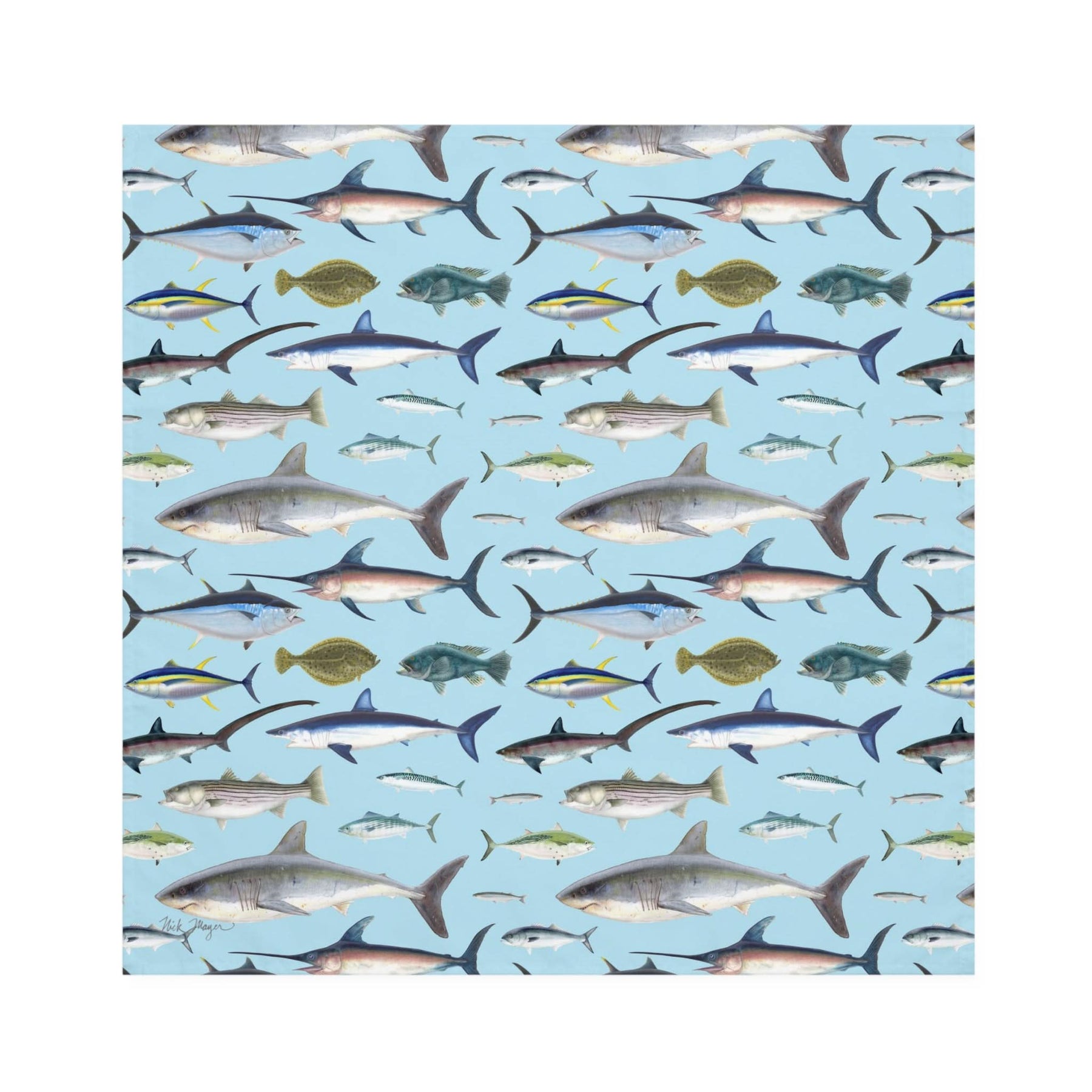 NE Fish Blue 4 Piece Cloth Napkin Set