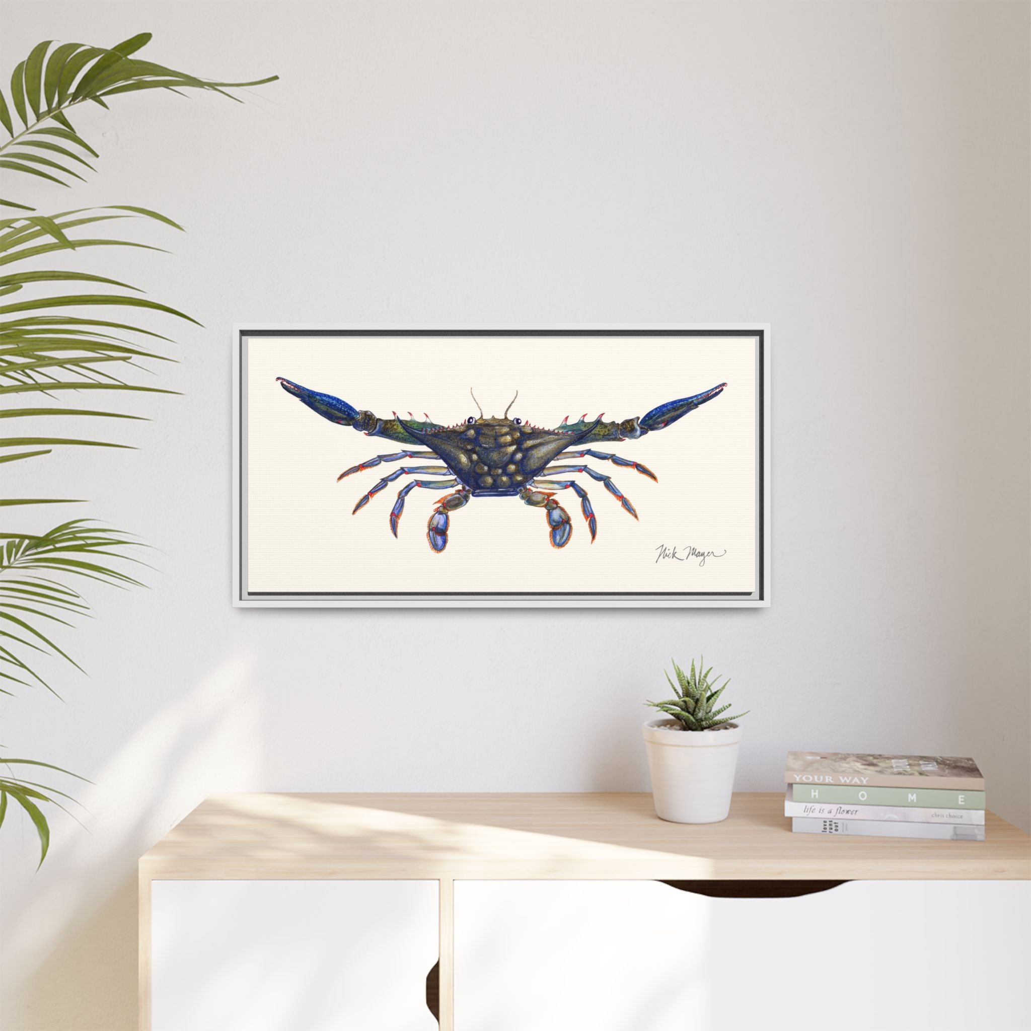 Blue Crab, Claws Out Framed Canvas Print Printify