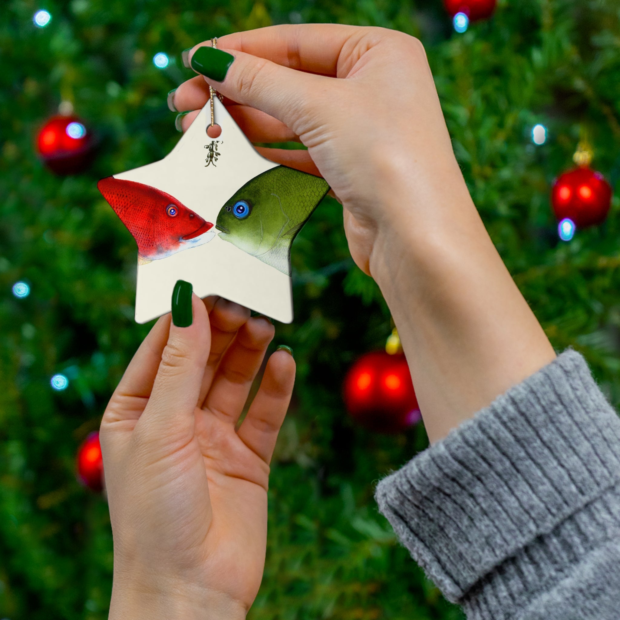Holiday Kisses Ceramic Ornament