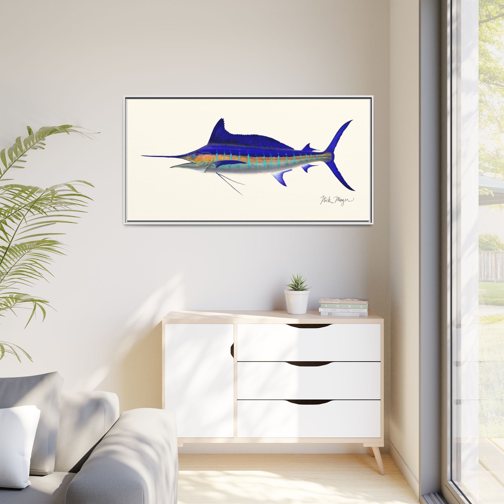 Striped Marlin Framed Canvas Print Printify
