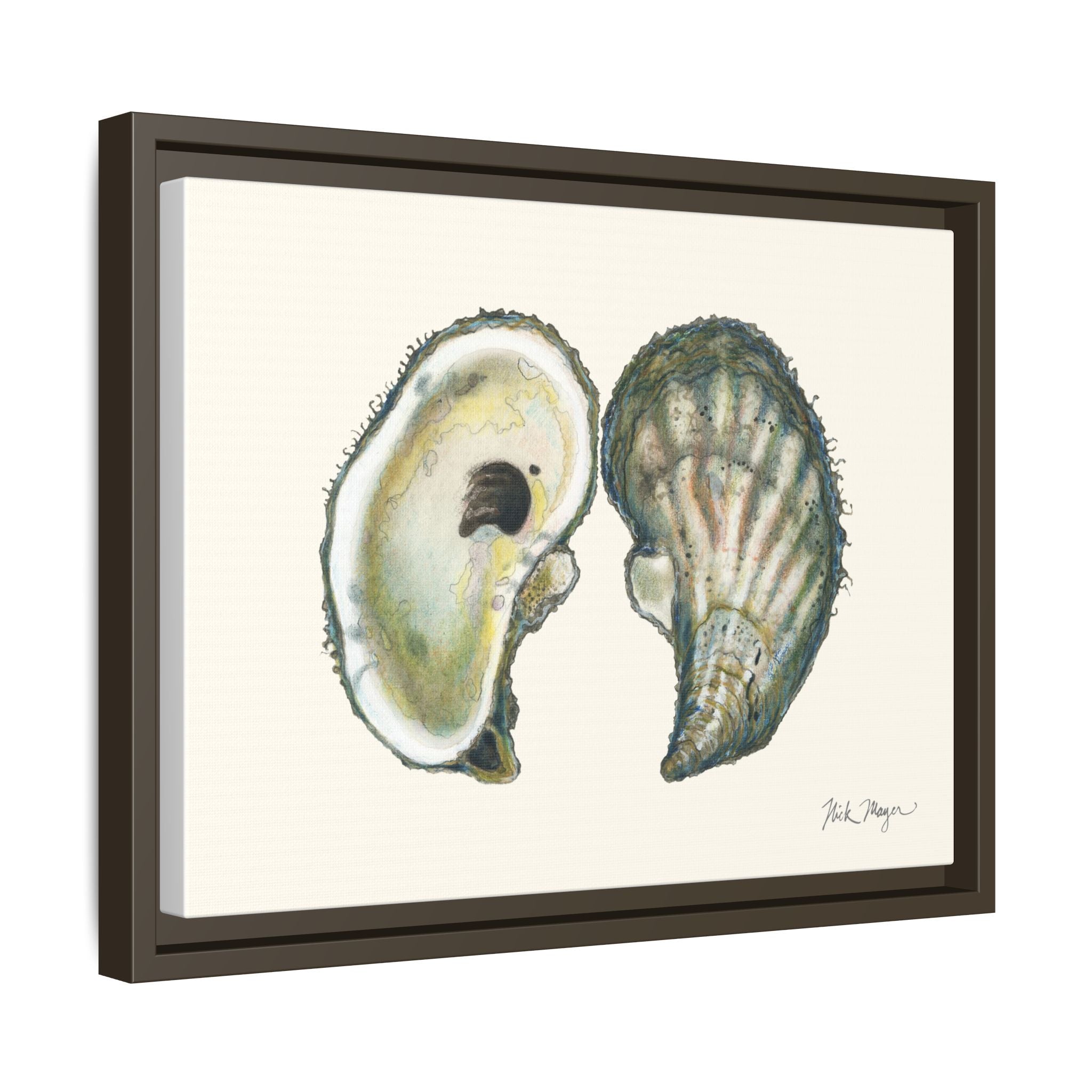 Framed Oysters Art Print — Coastal Sea Shell Wall Decor Printify