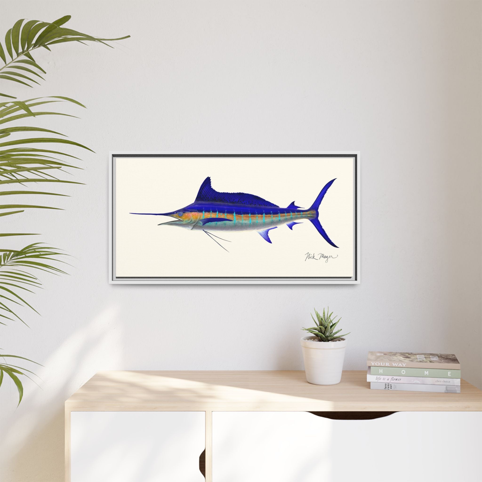 Striped Marlin Framed Canvas Print Printify