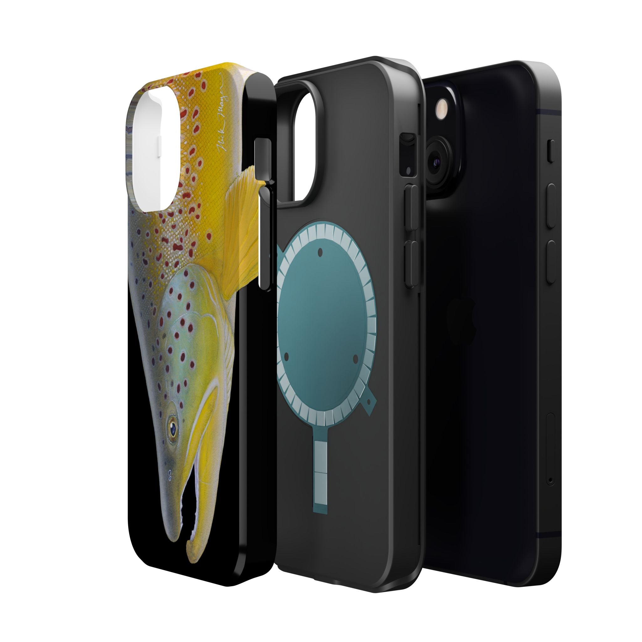 Brown Trout 3 Face Black MagSafe iPhone Case