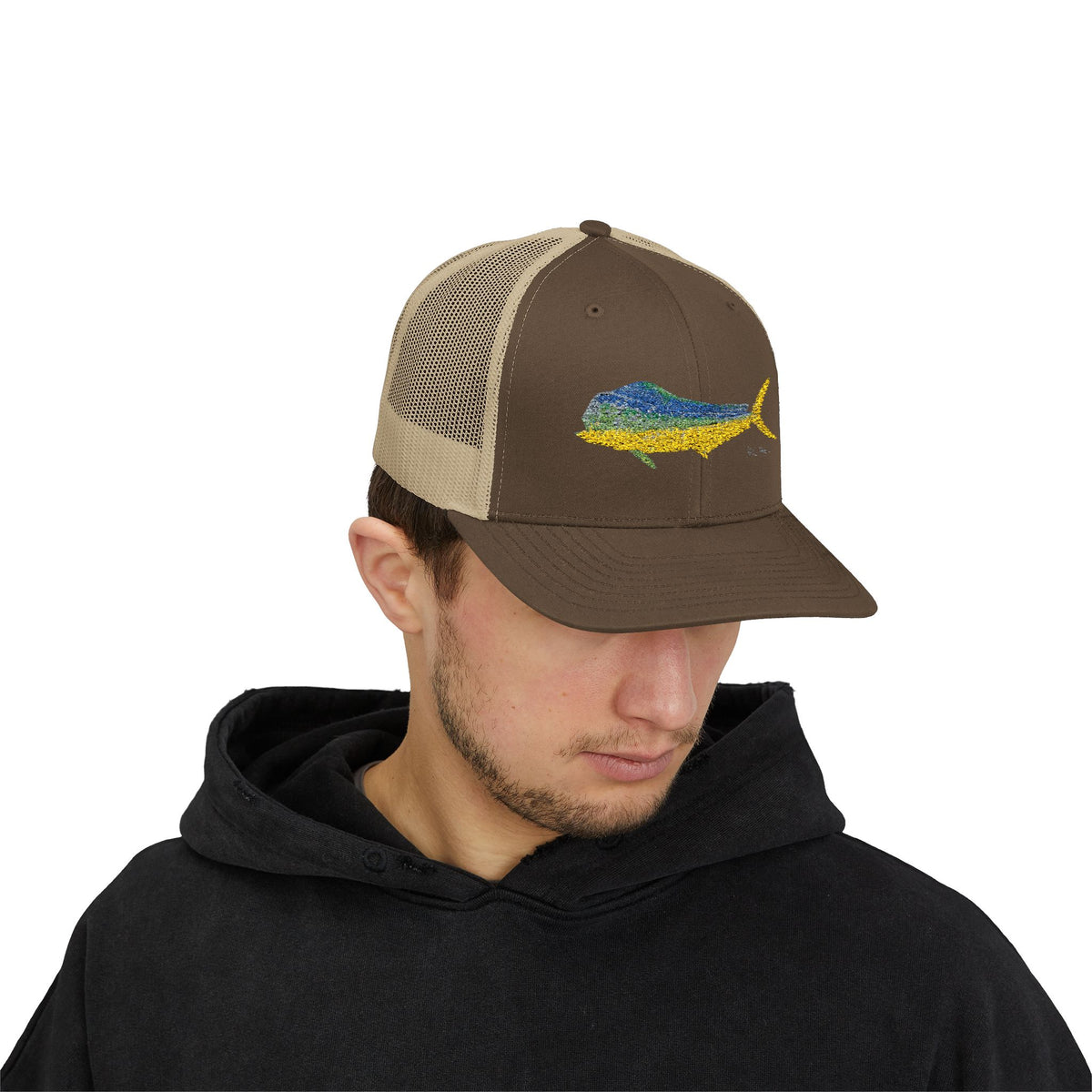 Bull Mahi Embroidered Snapback Trucker Hat Printify