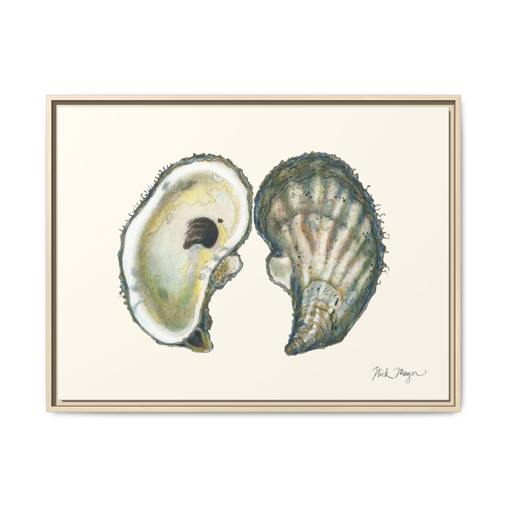 Framed Oysters Art Print — Coastal Sea Shell Wall Decor Printify