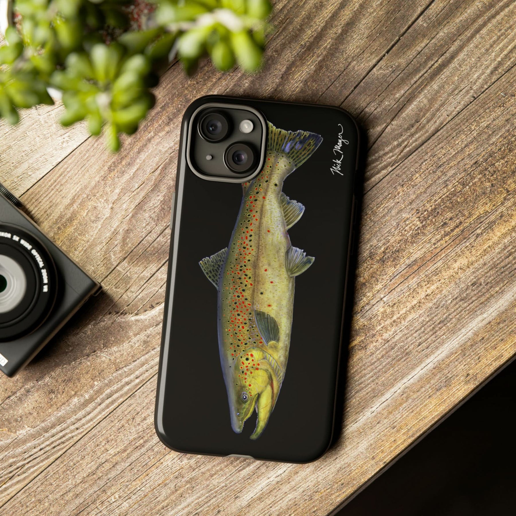 Brown Trout Black iPhone 15 Case