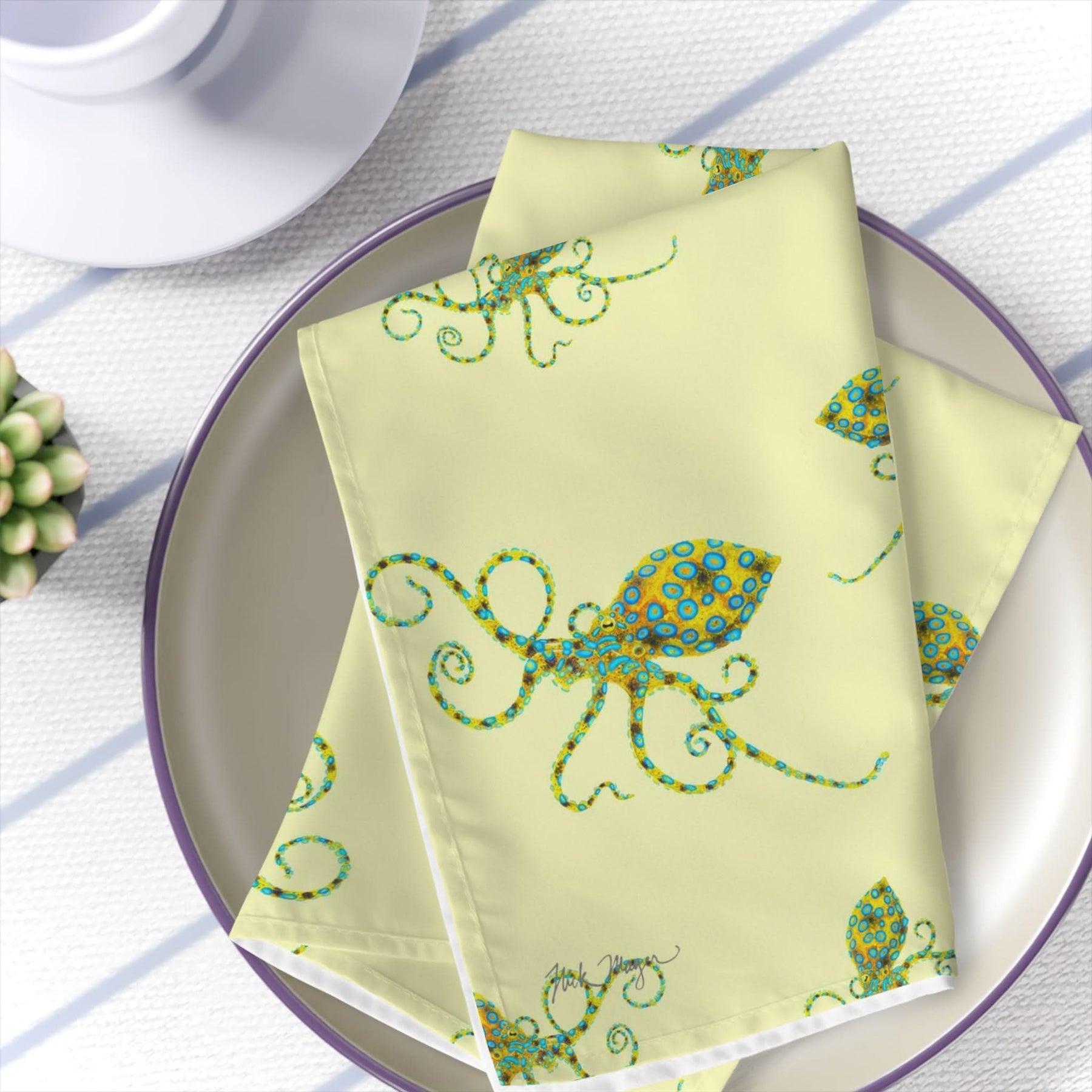 Yellow Octopus 4 Piece Napkin Set