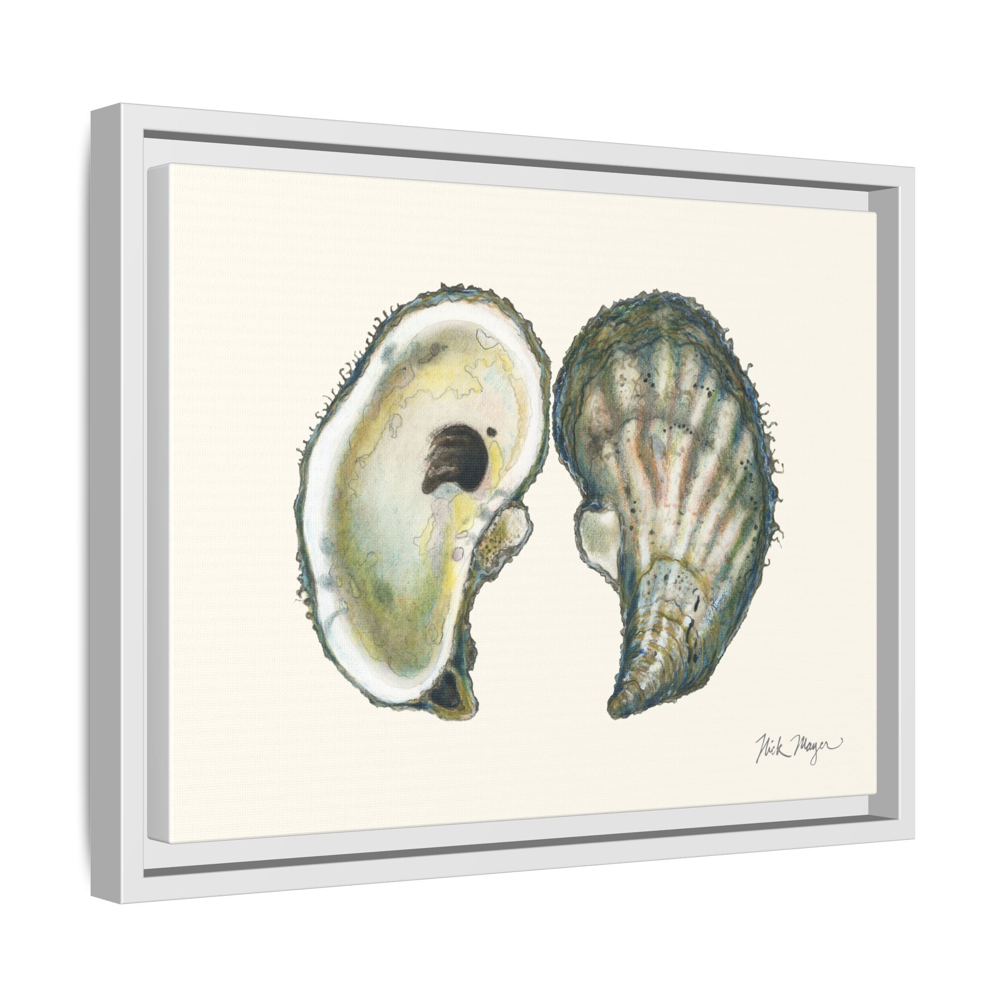 Framed Oysters Art Print — Coastal Sea Shell Wall Decor Printify
