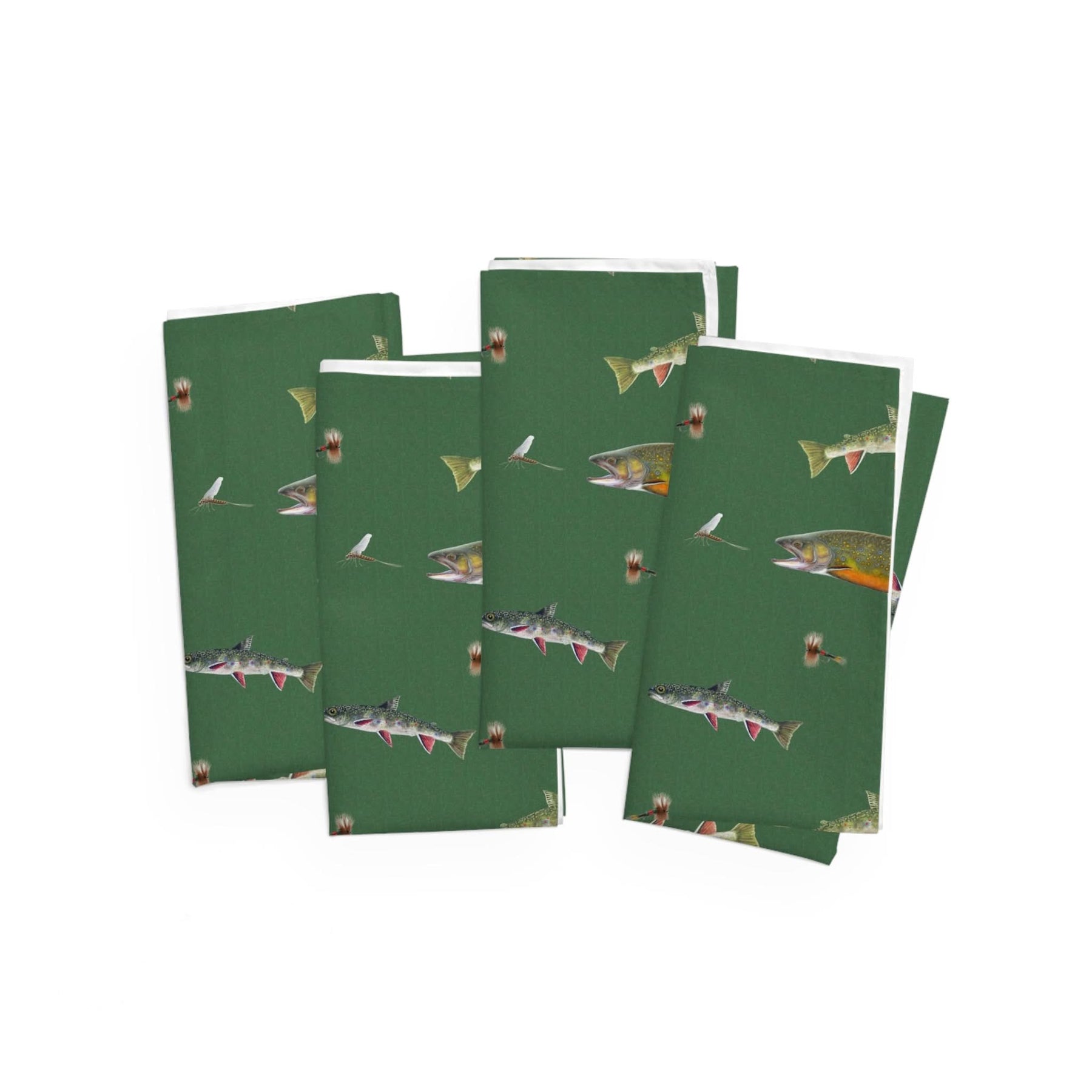 Brook Trout & Flies 4 Piece Cloth Napkin Set