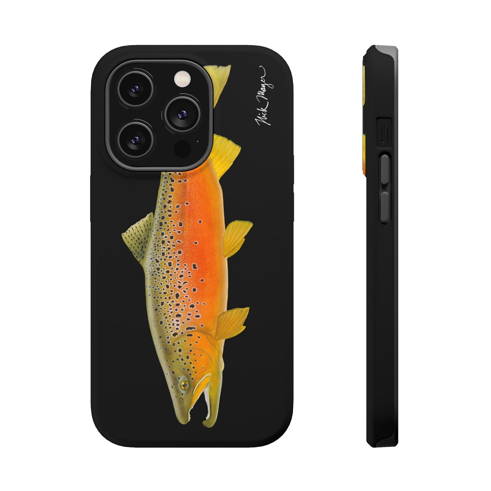 Brown Trout 2 Black MagSafe iPhone Case, NEW for Holiday 2025!