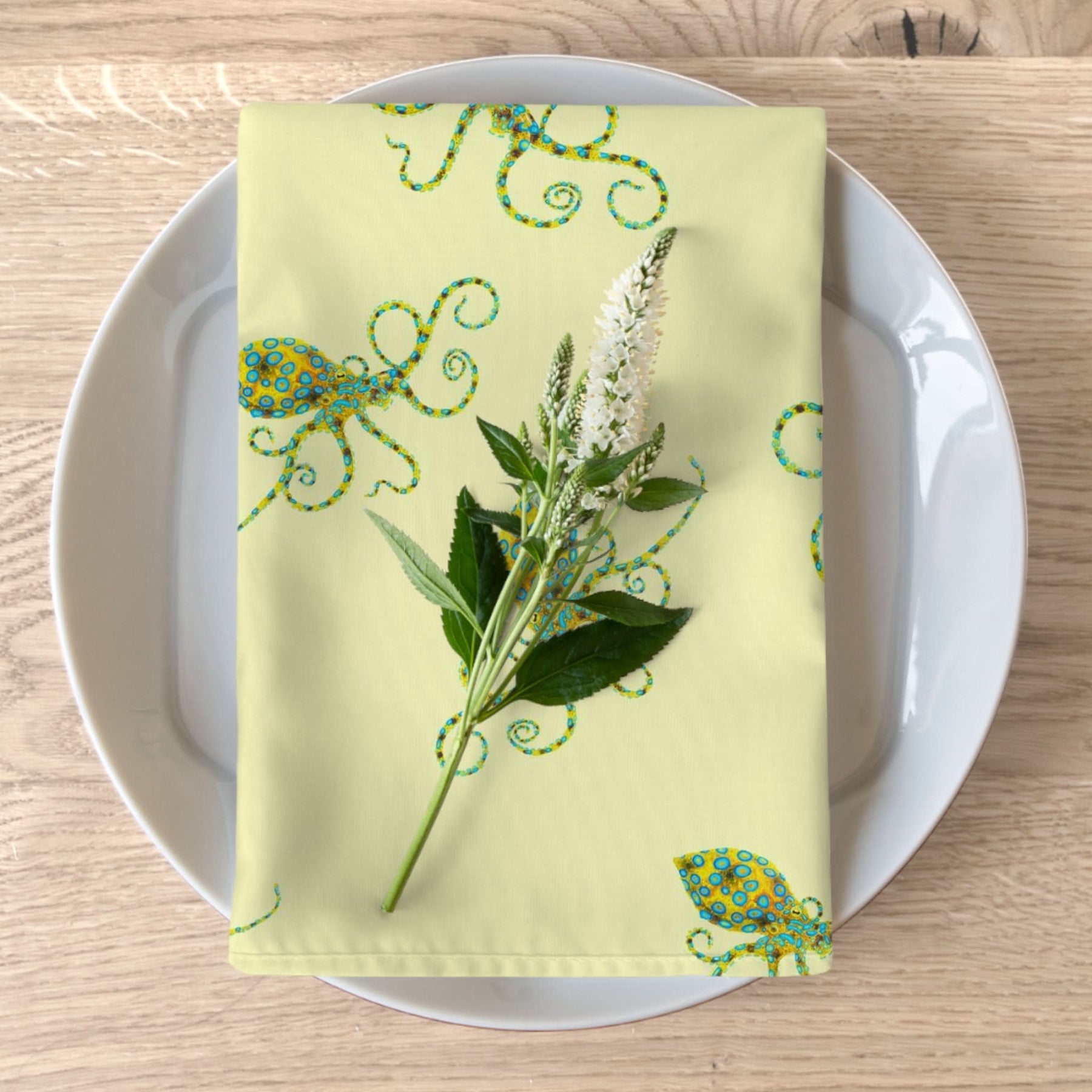 Yellow Octopus 4 Piece Napkin Set