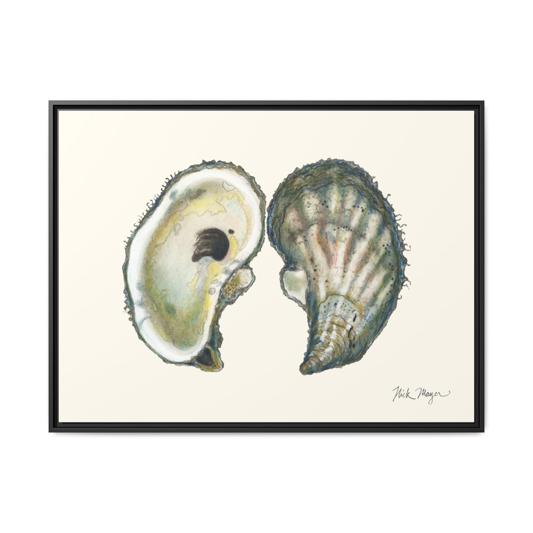 Framed Oysters Art Print — Coastal Sea Shell Wall Decor Printify
