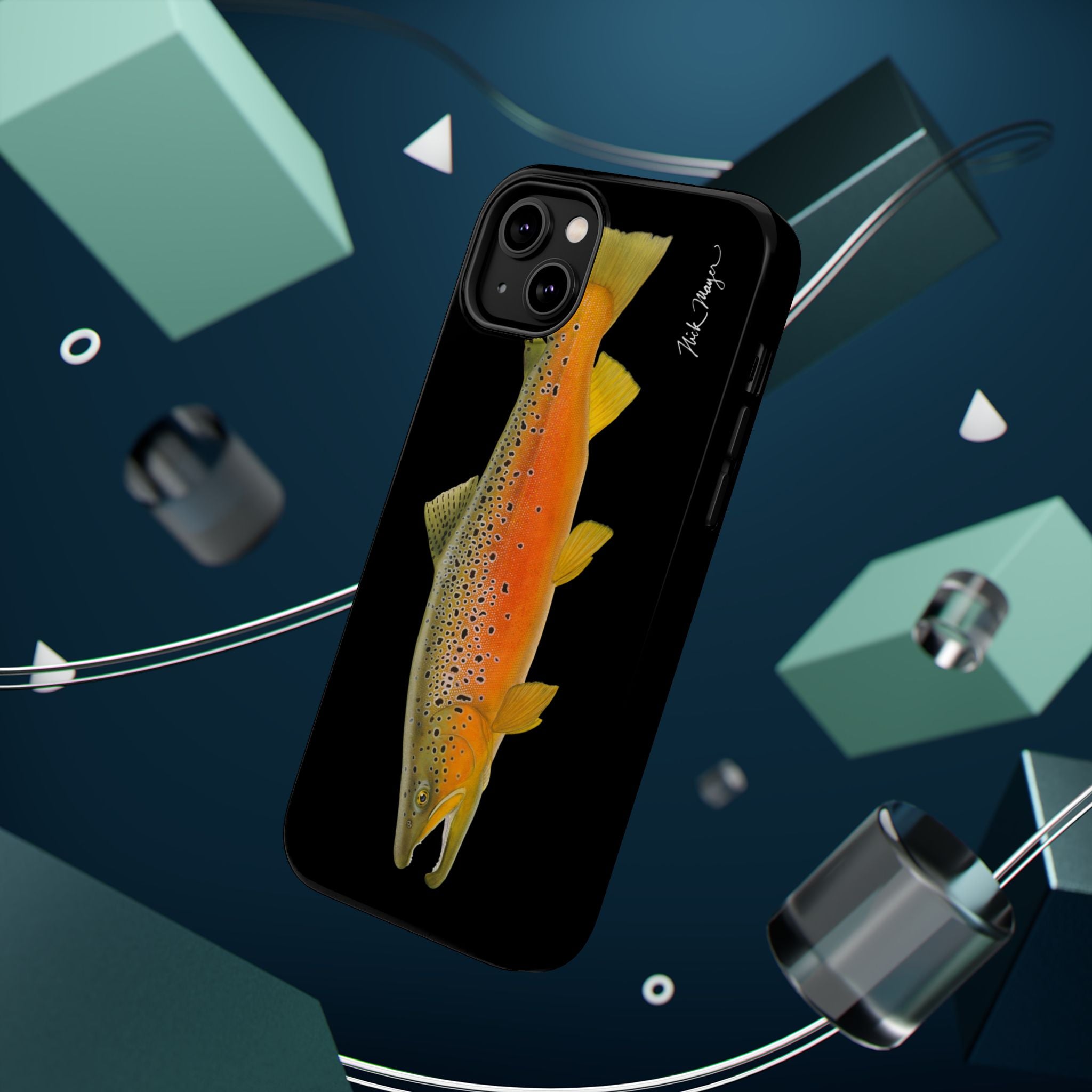 Brown Trout 2 Black MagSafe iPhone Case, NEW for Holiday 2025!