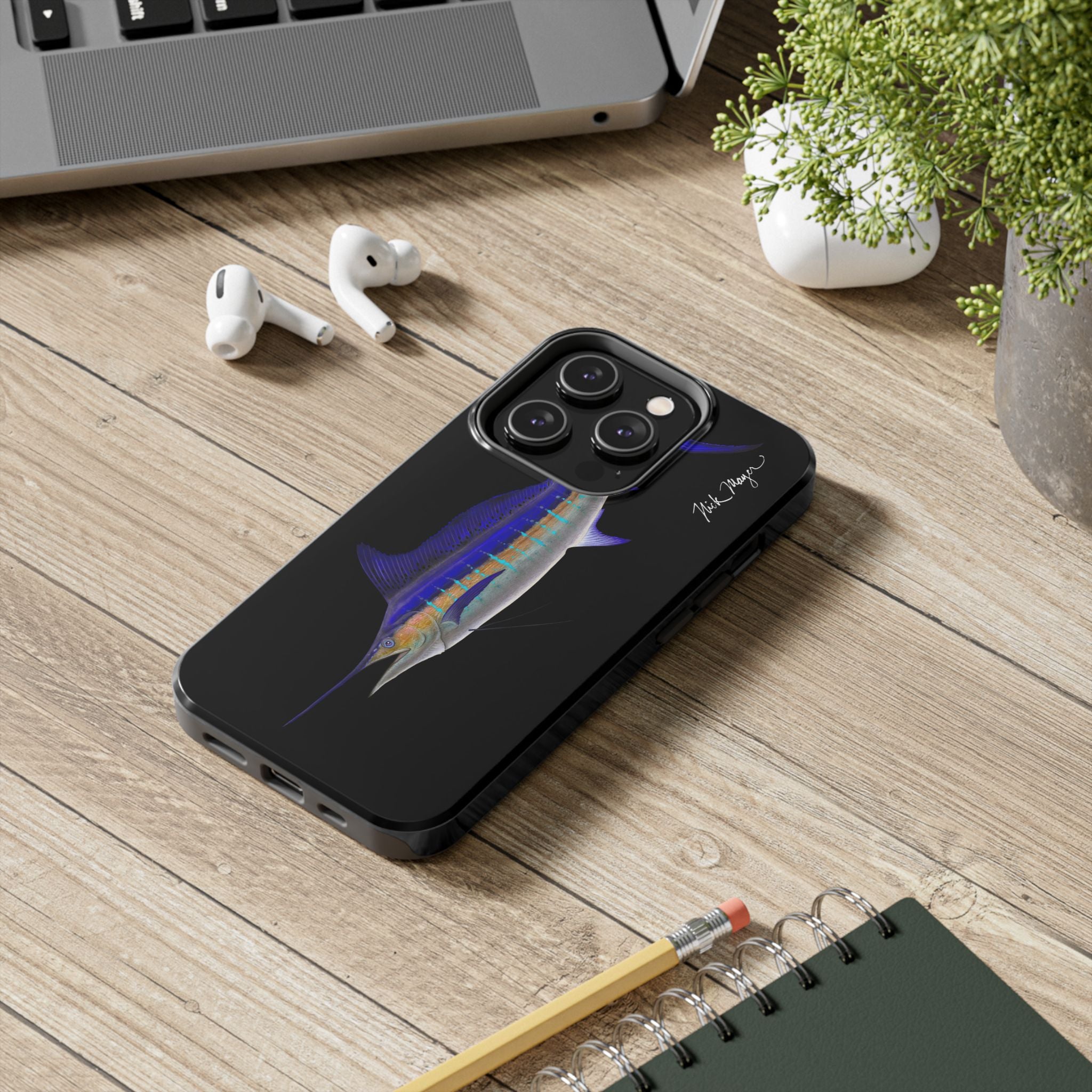 Striped Marlin Black Phone Case (iPhone)