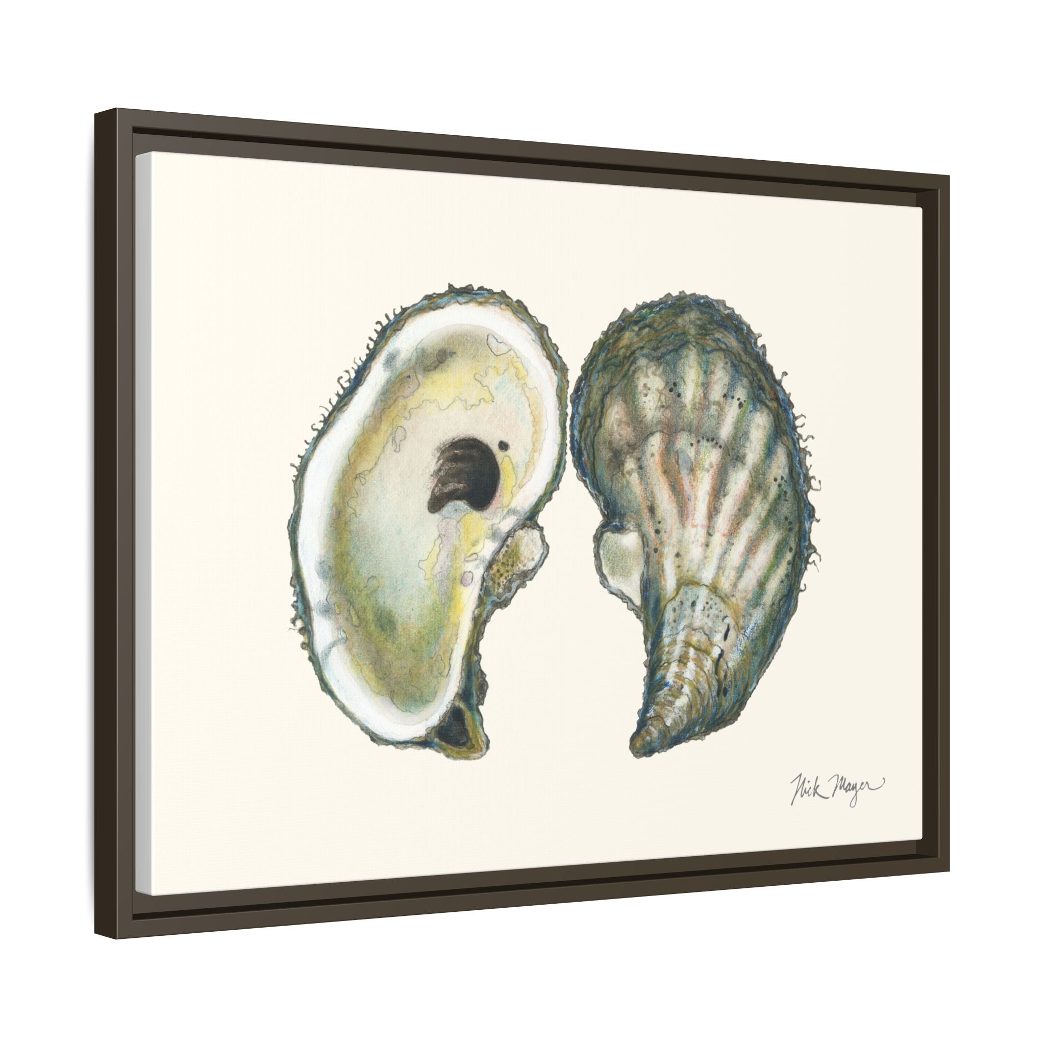 Framed Oysters Art Print — Coastal Sea Shell Wall Decor Printify