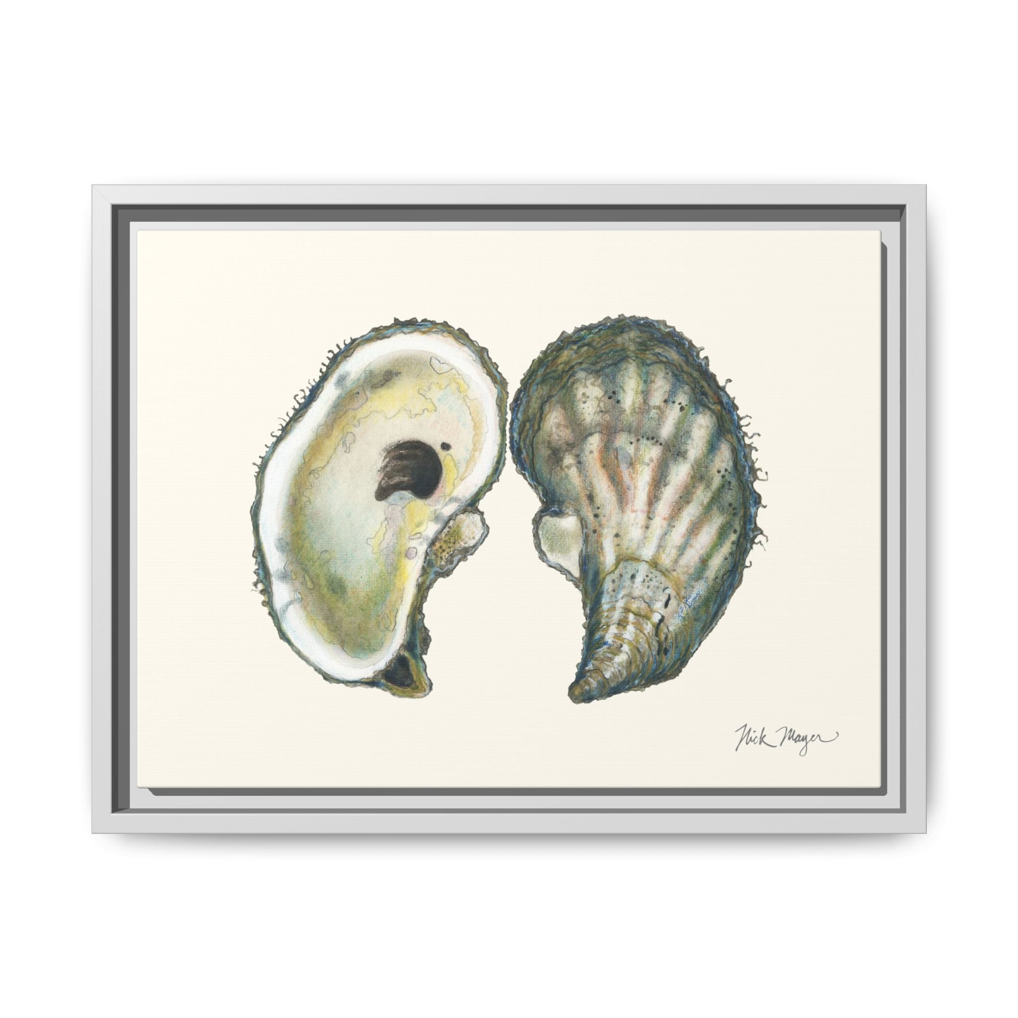Framed Oysters Art Print — Coastal Sea Shell Wall Decor Printify
