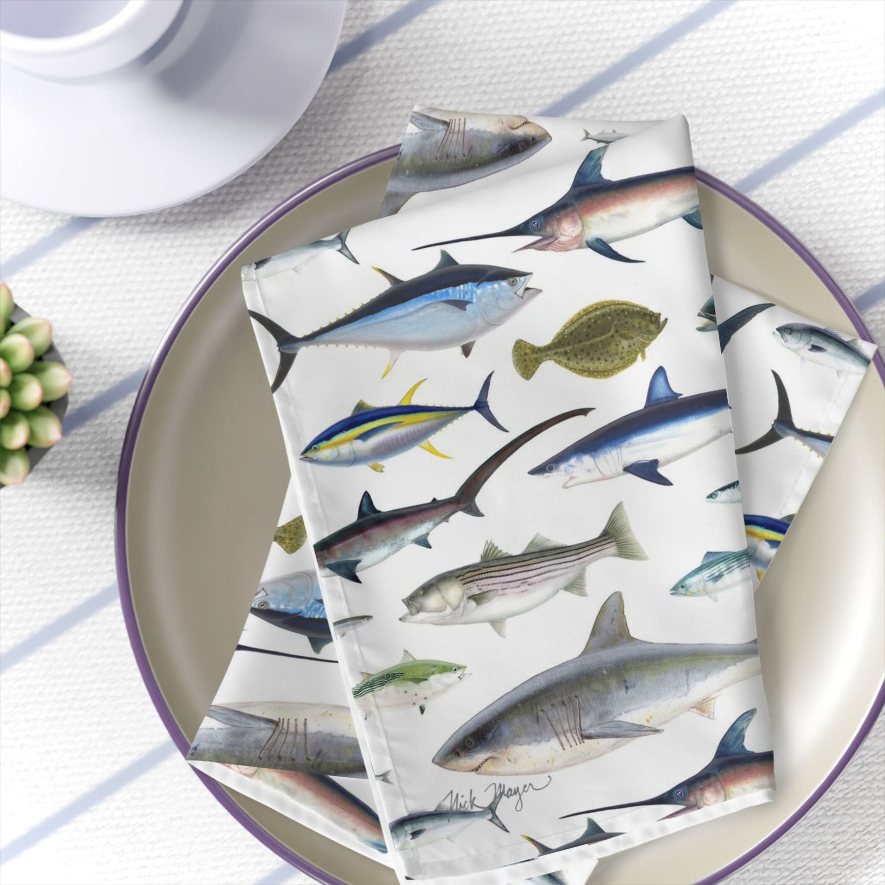 NE Fish White 4 Piece Napkin Set