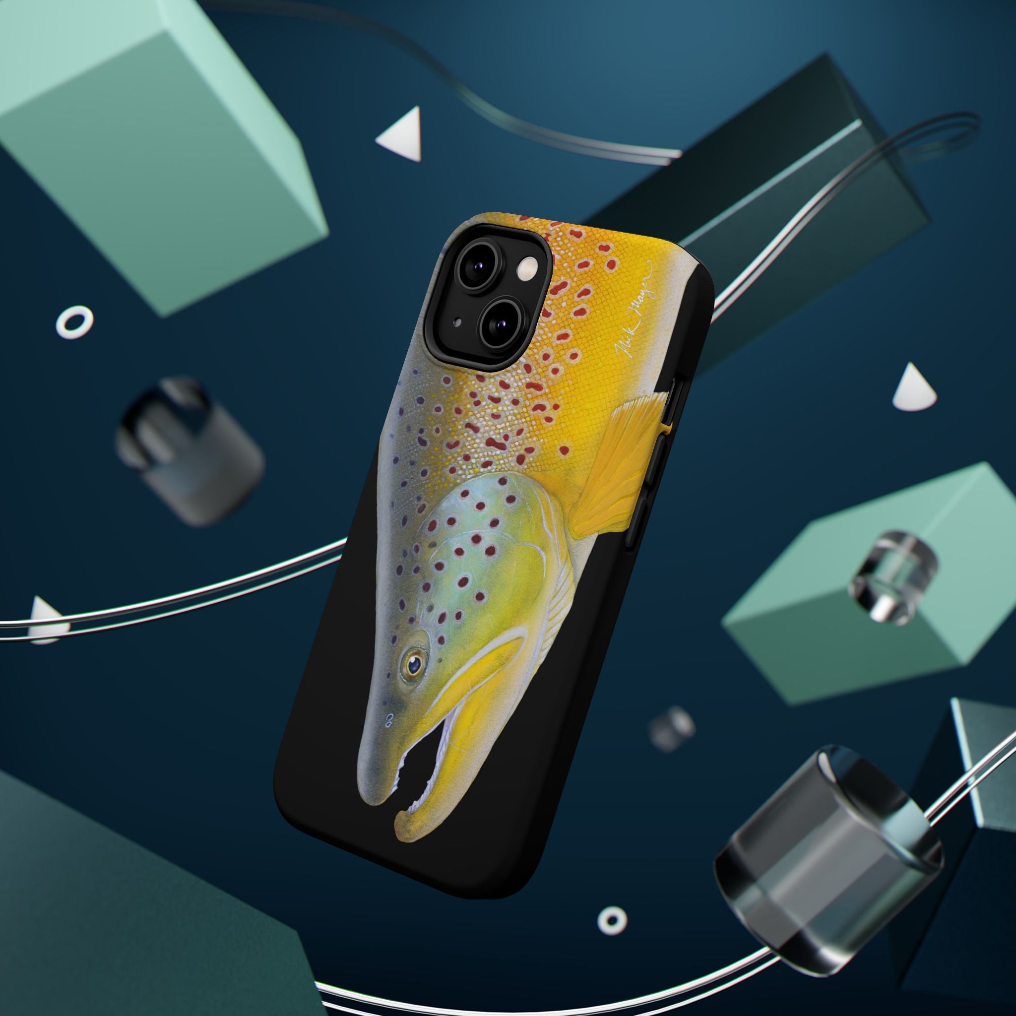 Brown Trout 3 Face Black MagSafe iPhone Case