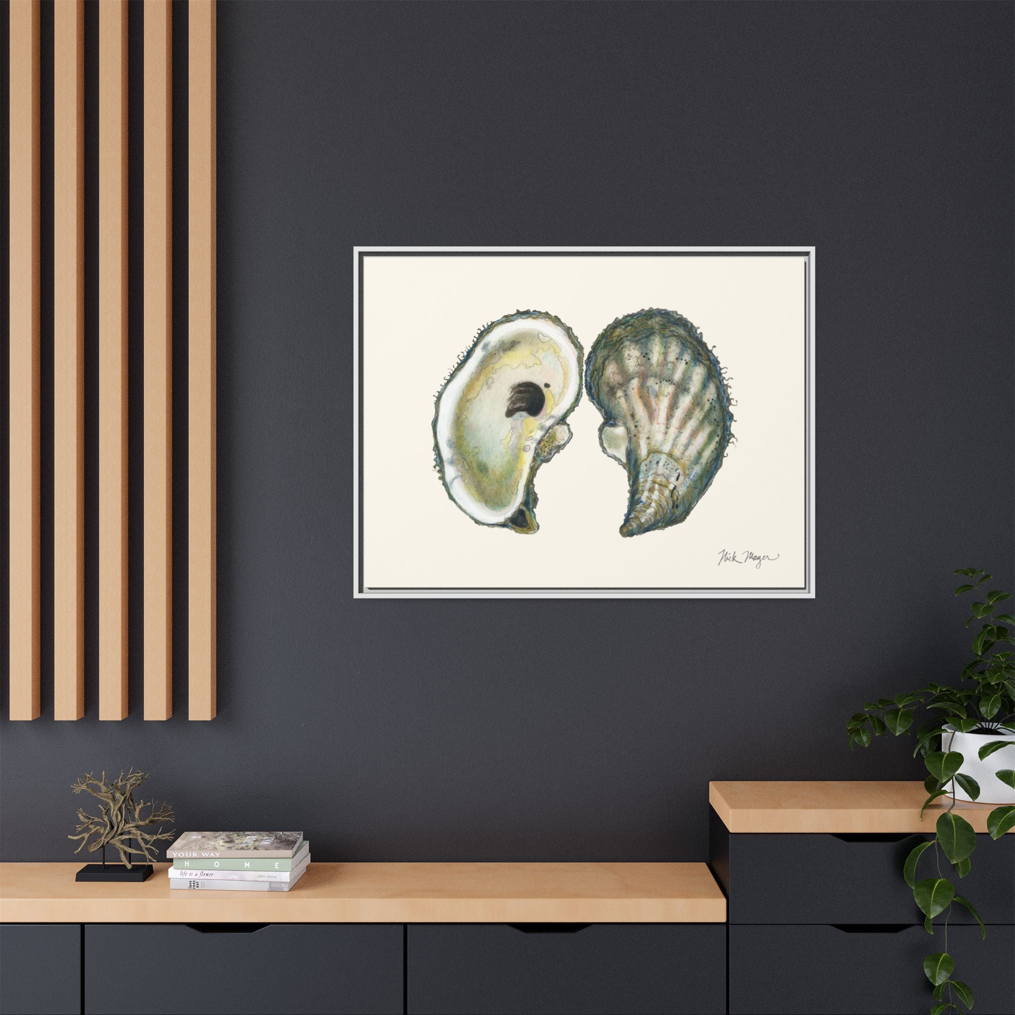 Framed Oysters Art Print — Coastal Sea Shell Wall Decor Printify