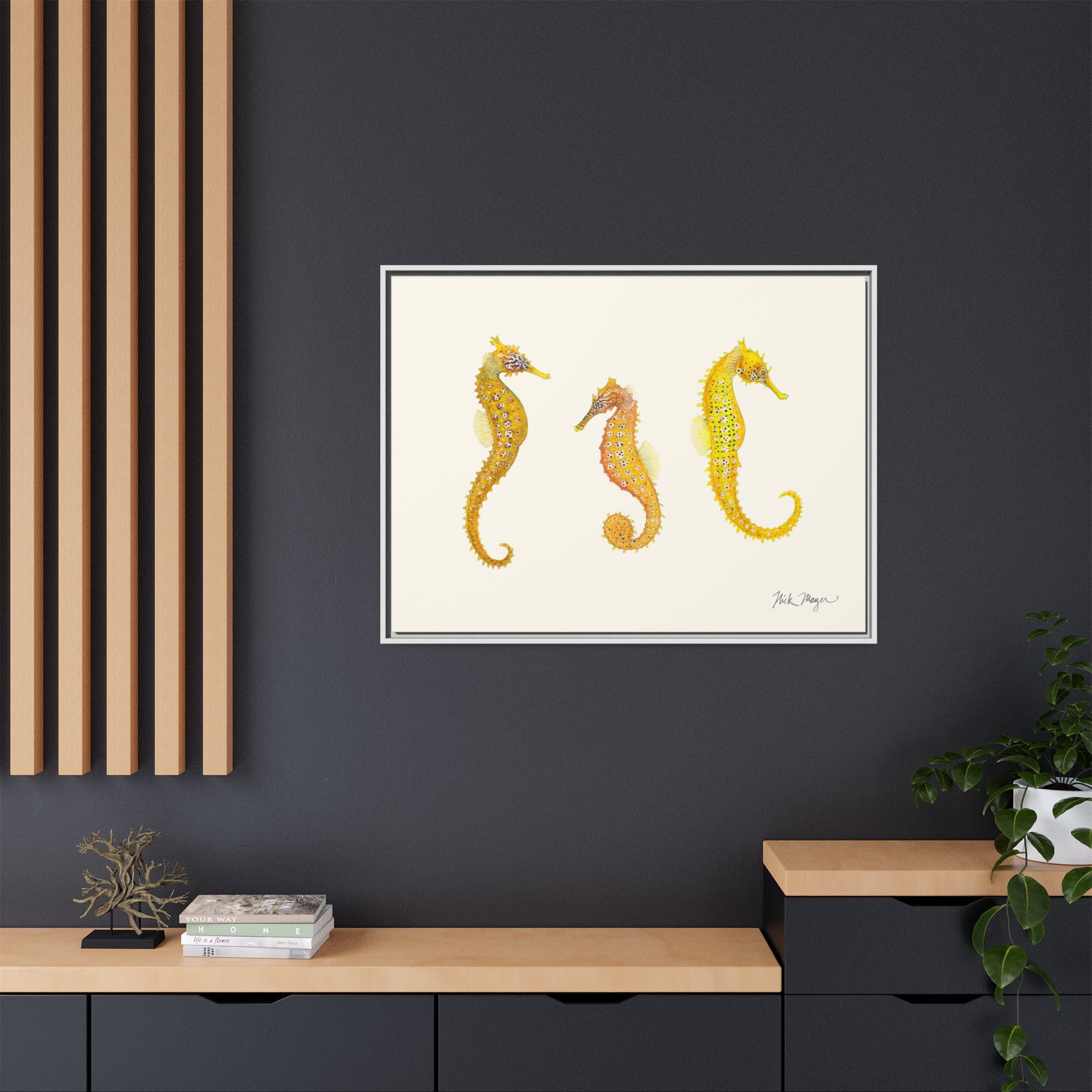 Giant Seahorse Trio Framed Canvas Print Printify