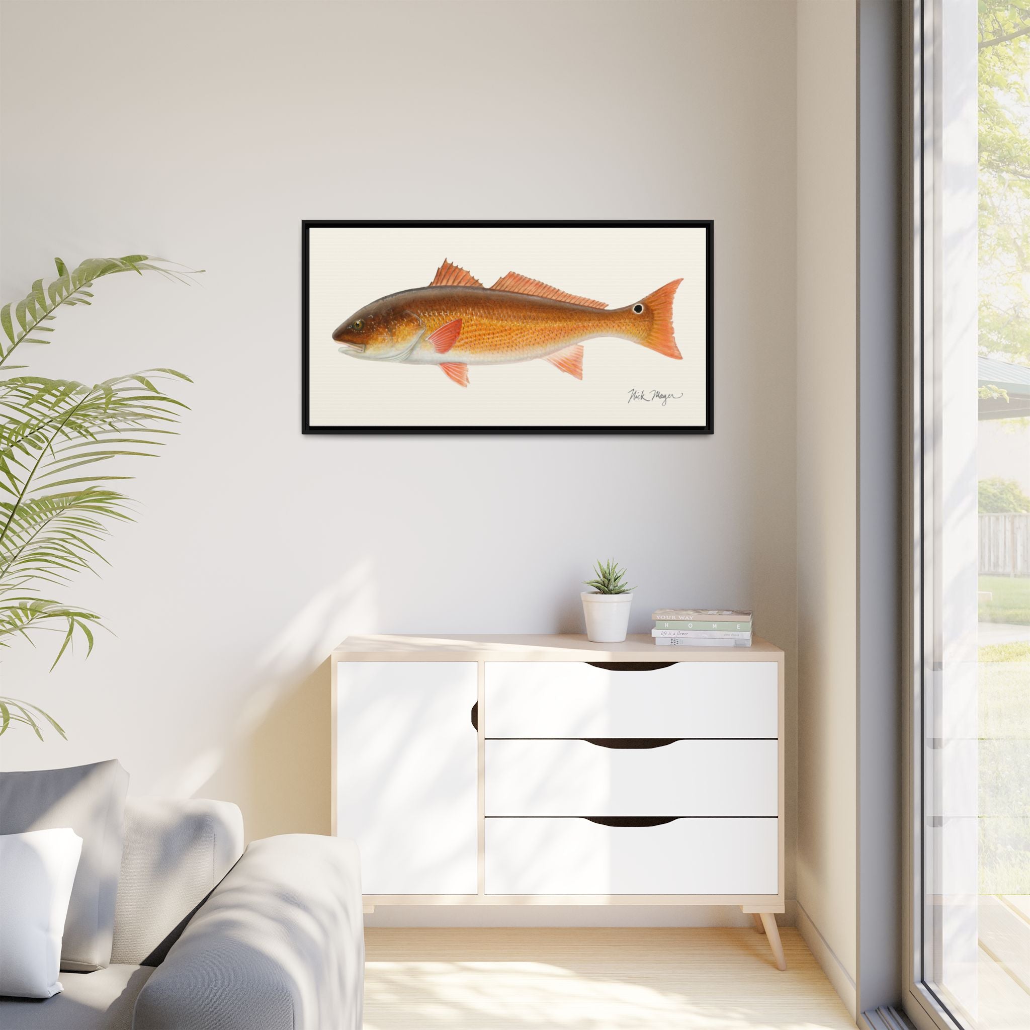Redfish, 15 lbs Framed Canvas Print Printify