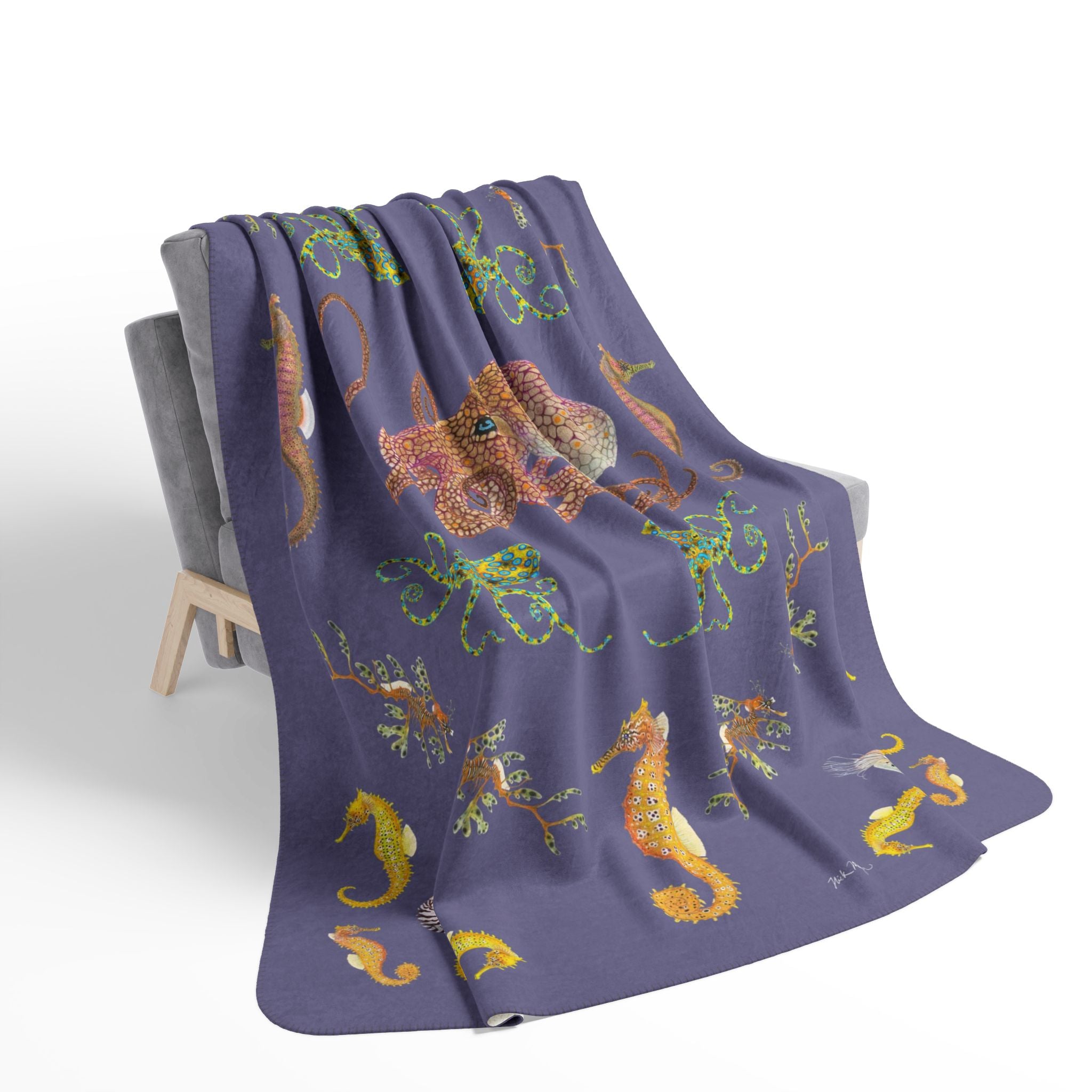 Octopi and Seahorses Soft Fleece Sherpa Blanket