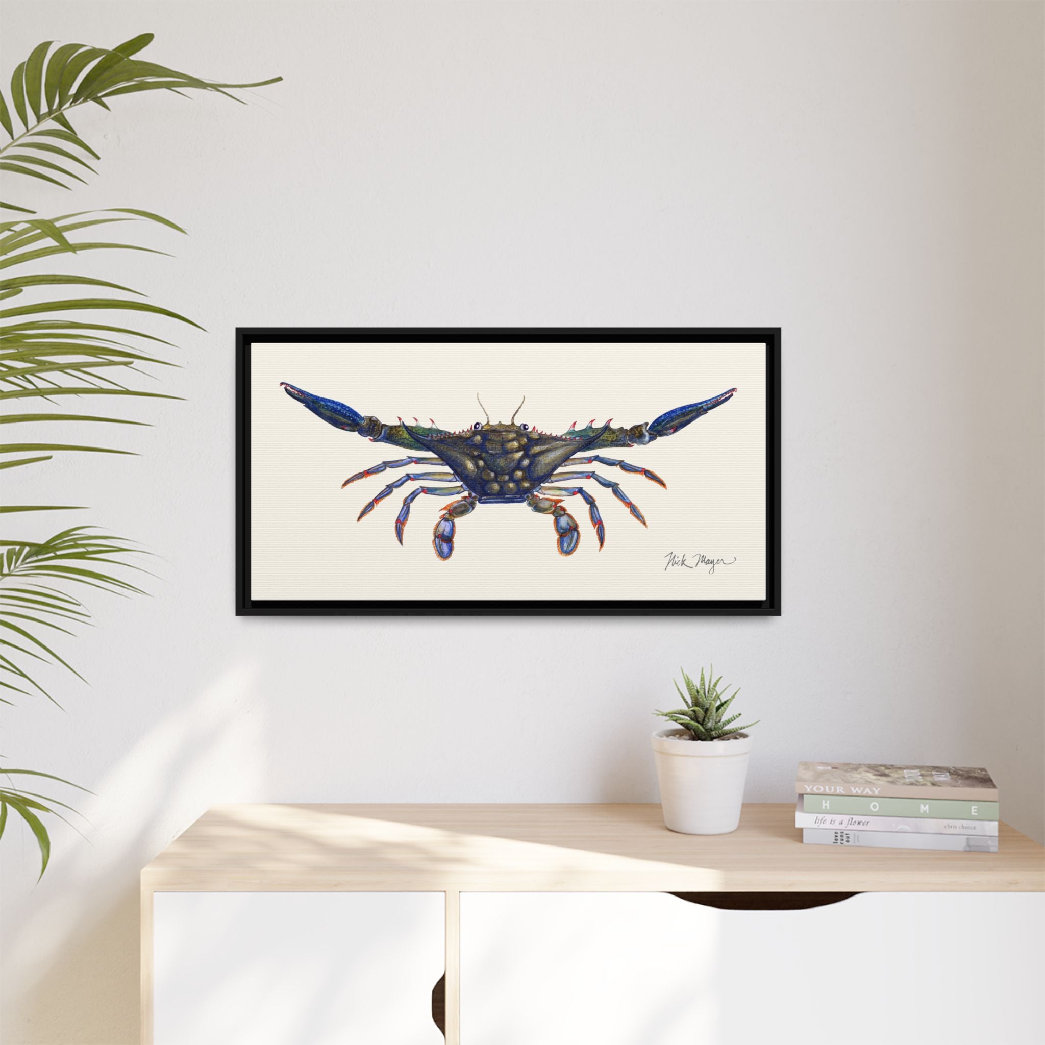 Blue Crab, Claws Out Framed Canvas Print Printify