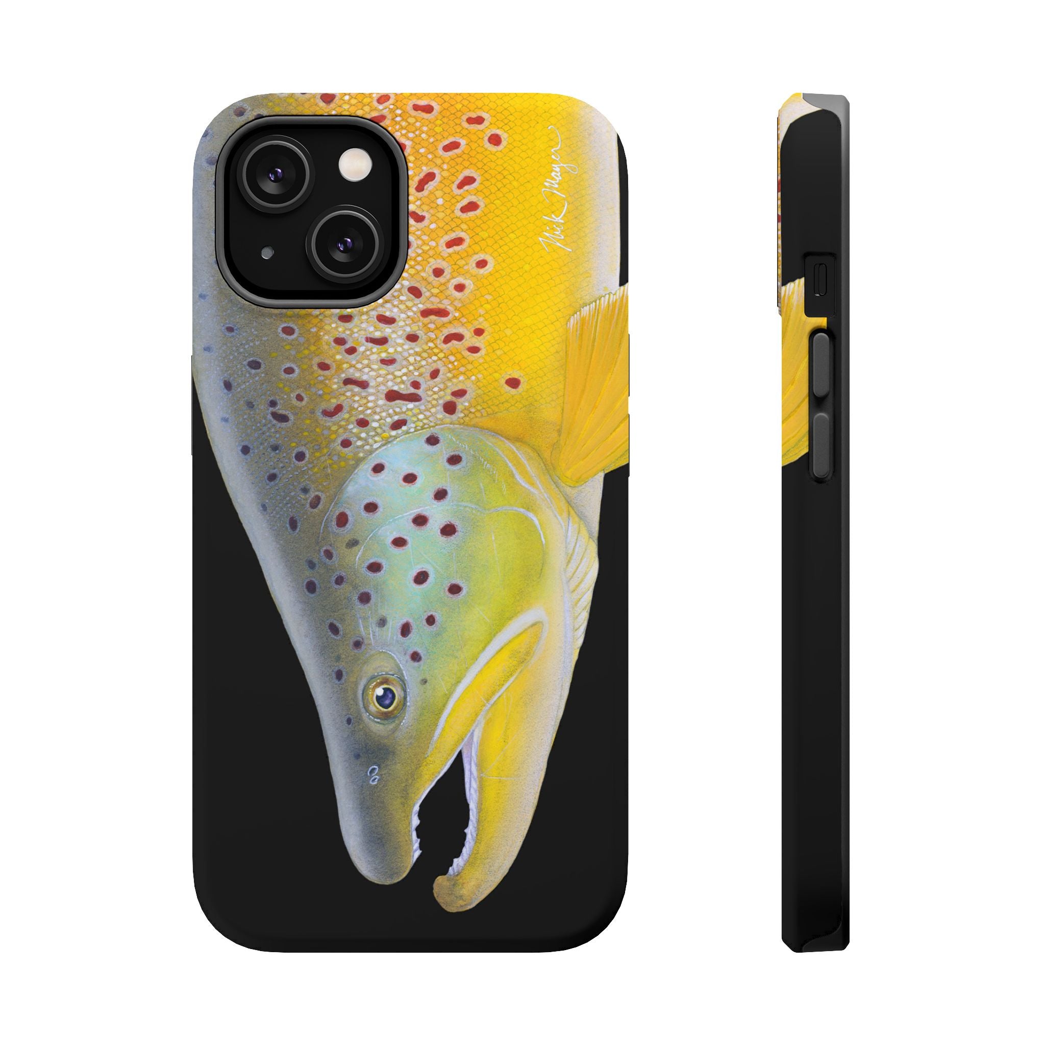Brown Trout 3 Face Black MagSafe iPhone Case