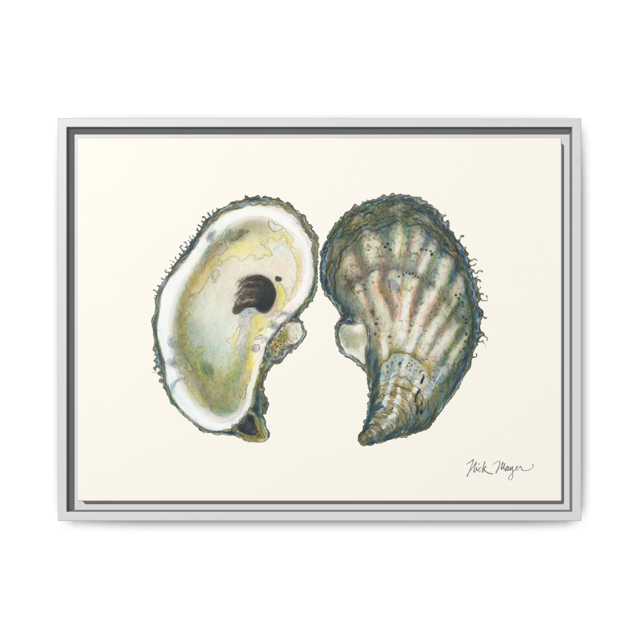 Framed Oysters Art Print — Coastal Sea Shell Wall Decor Printify