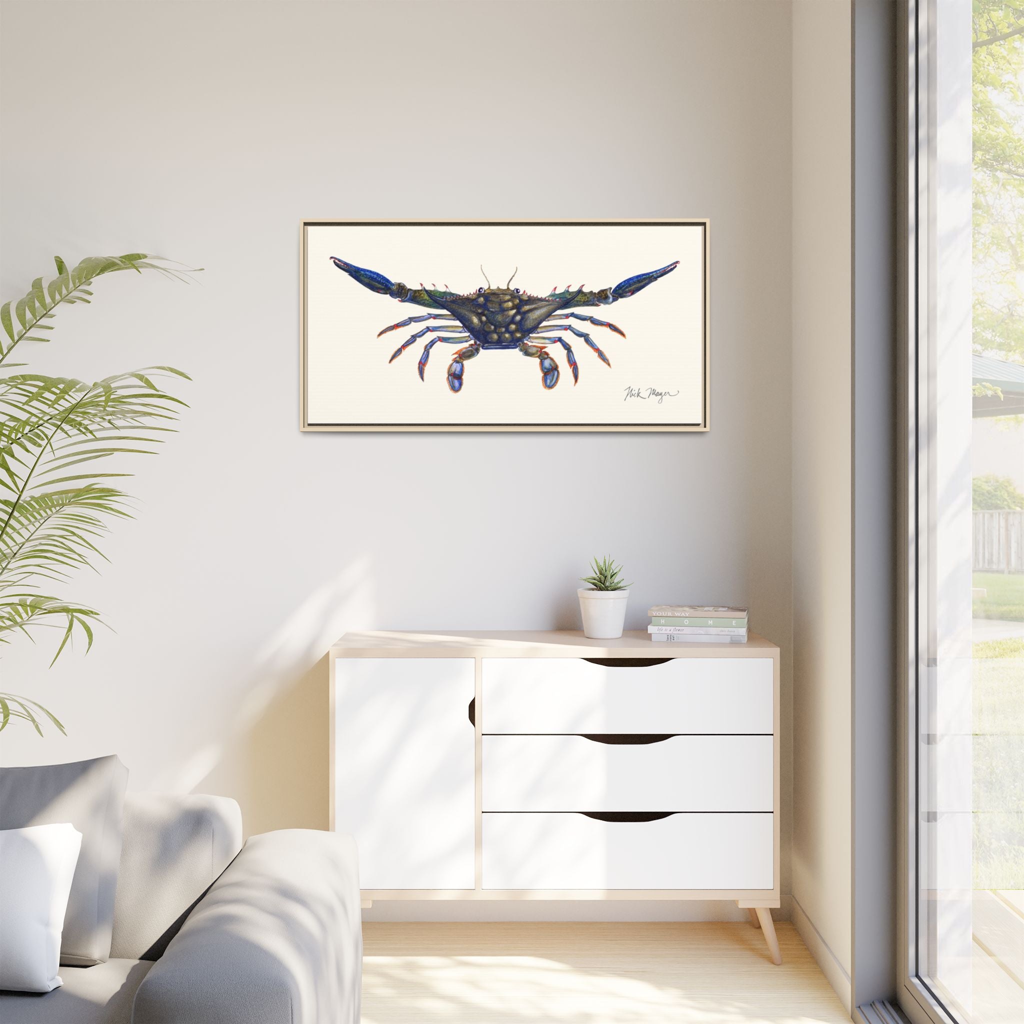 Blue Crab, Claws Out Framed Canvas Print Printify