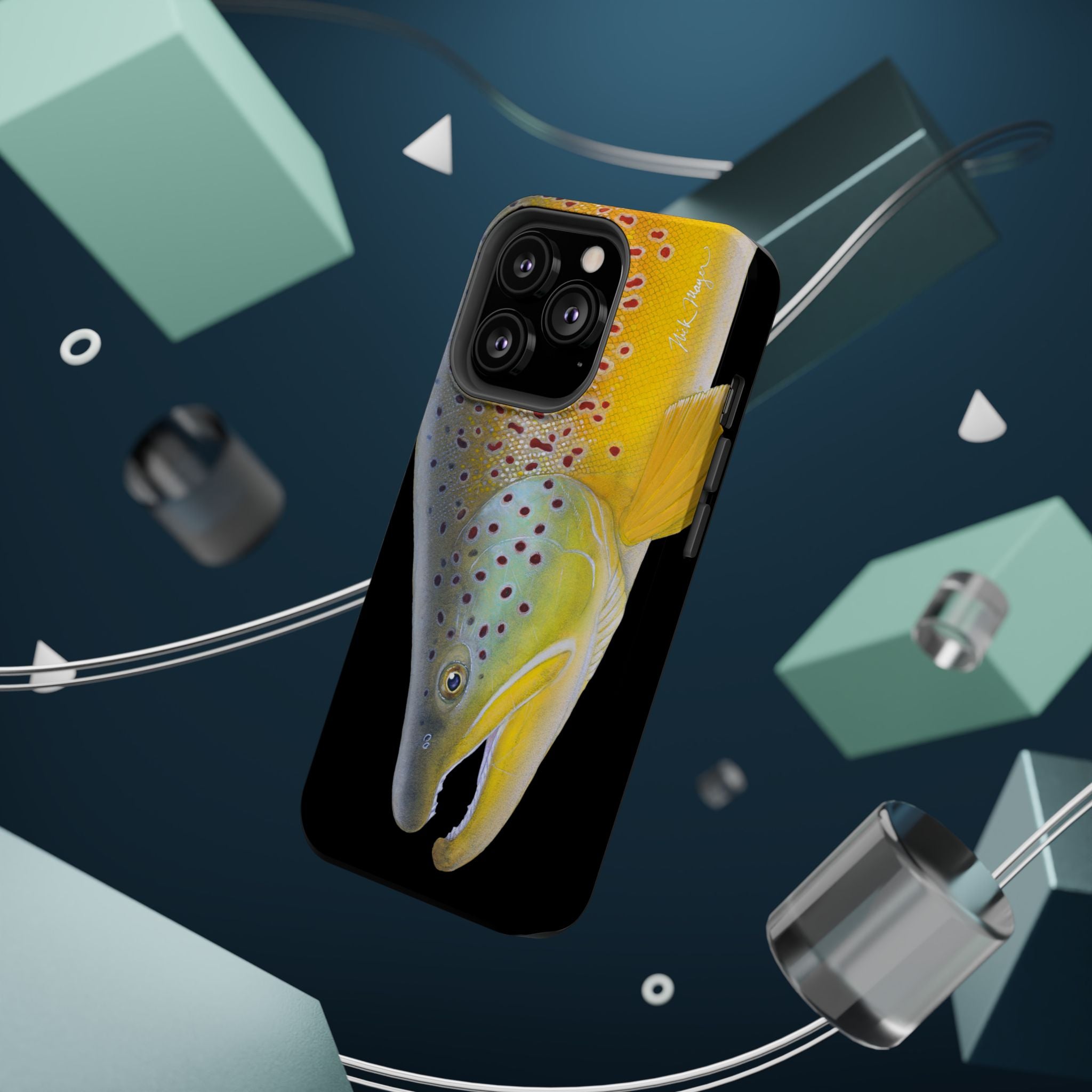 Brown Trout 3 Face Black MagSafe iPhone Case