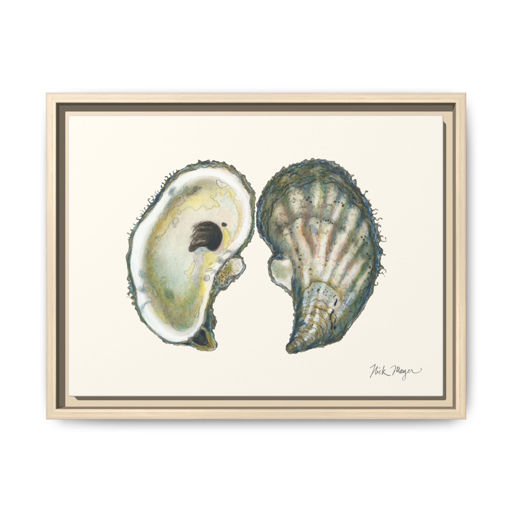 Framed Oysters Art Print — Coastal Sea Shell Wall Decor Printify