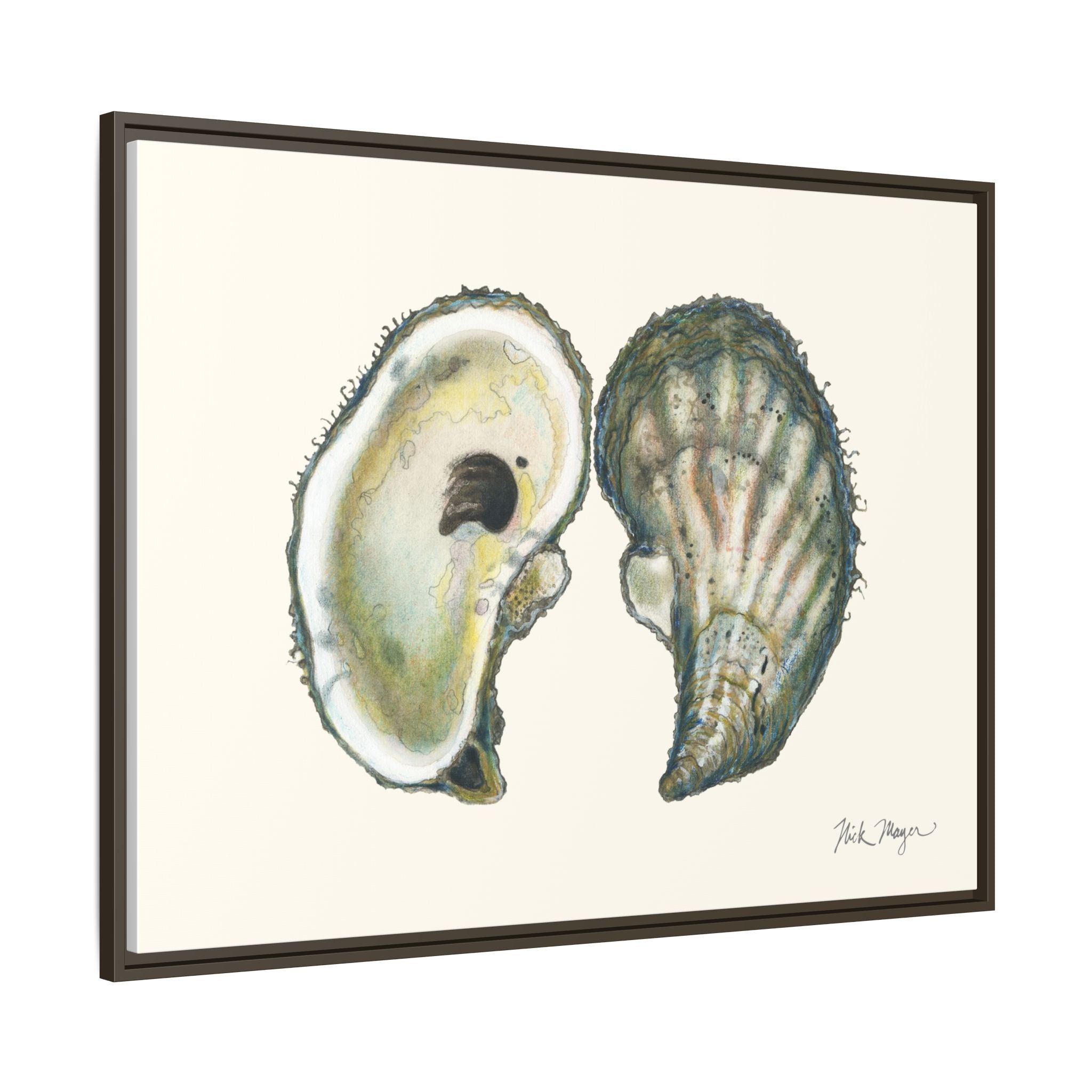 Framed Oysters Art Print — Coastal Sea Shell Wall Decor Printify