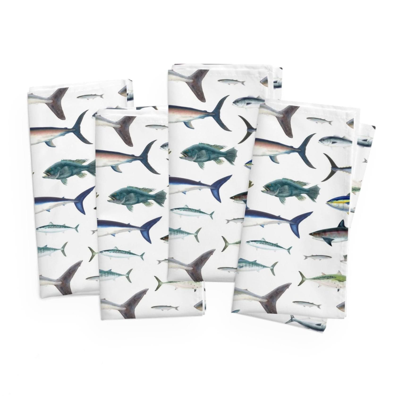 NE Fish White 4 Piece Napkin Set