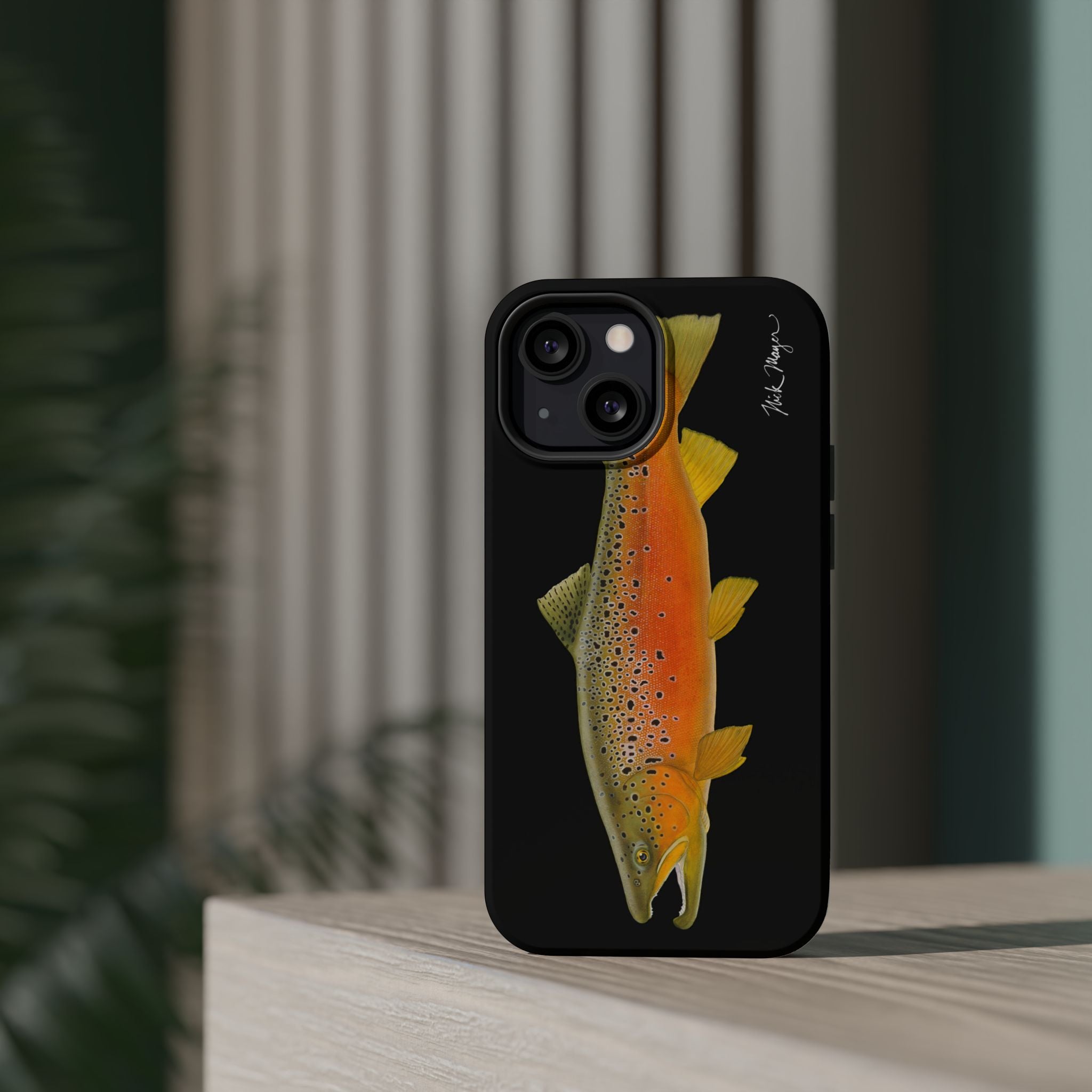 Brown Trout 2 Black MagSafe iPhone Case, NEW for Holiday 2025!