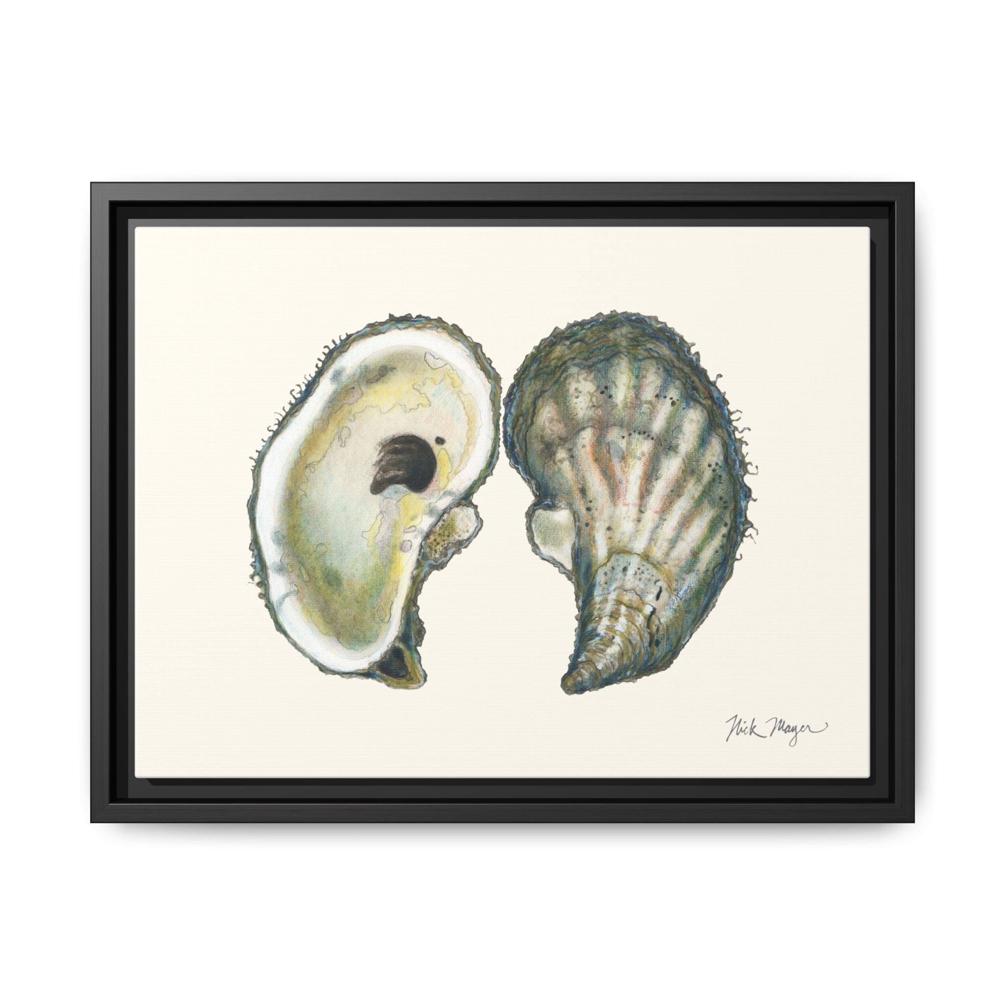 Framed Oysters Art Print — Coastal Sea Shell Wall Decor Printify