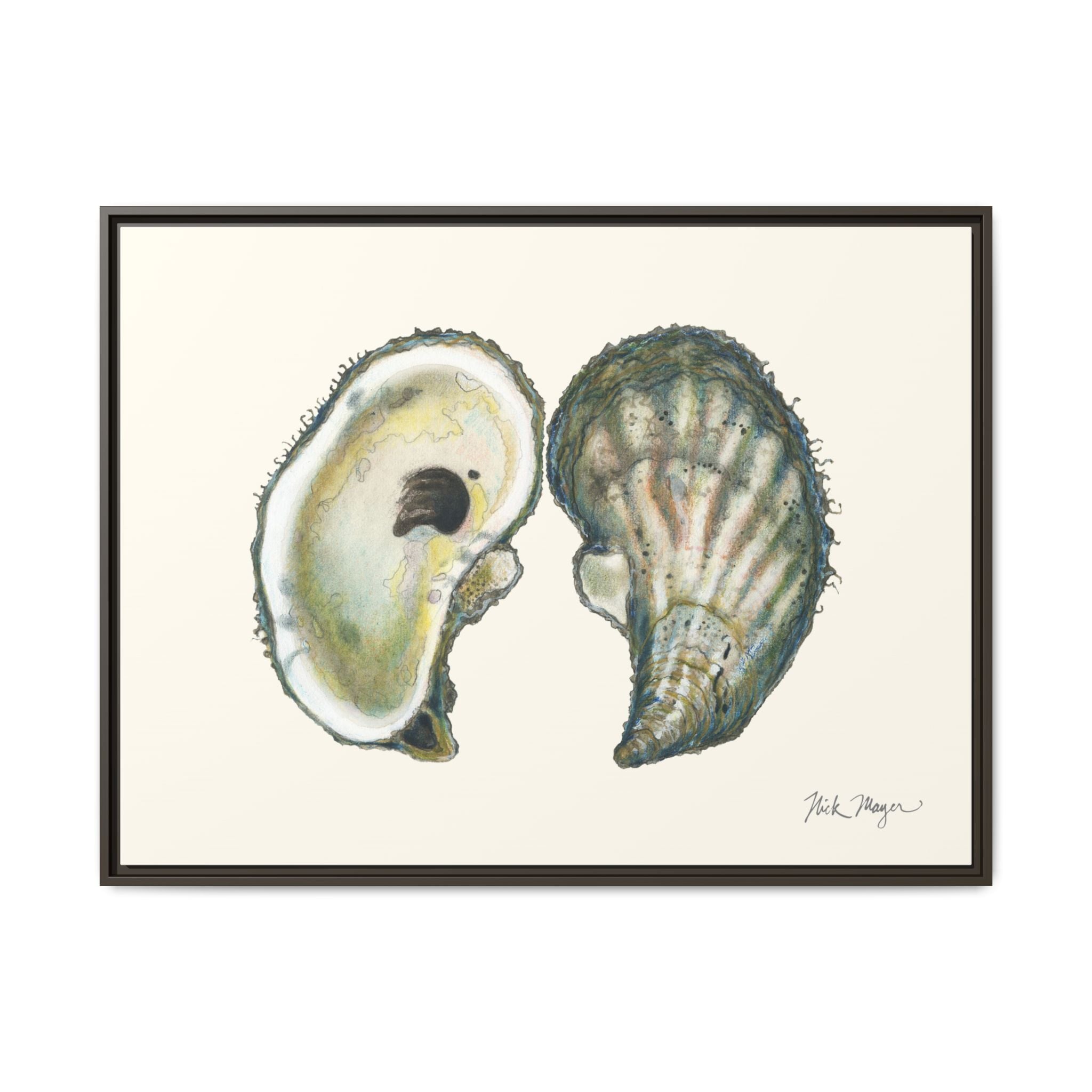 Framed Oysters Art Print — Coastal Sea Shell Wall Decor Printify