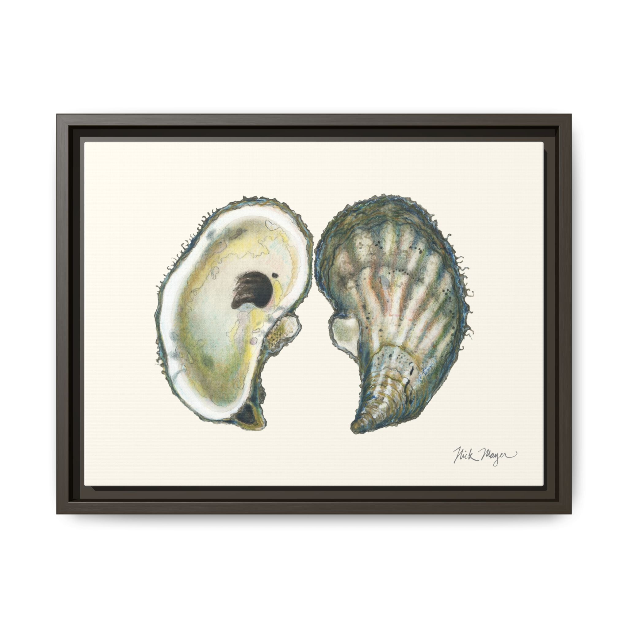 Framed Oysters Art Print — Coastal Sea Shell Wall Decor Printify