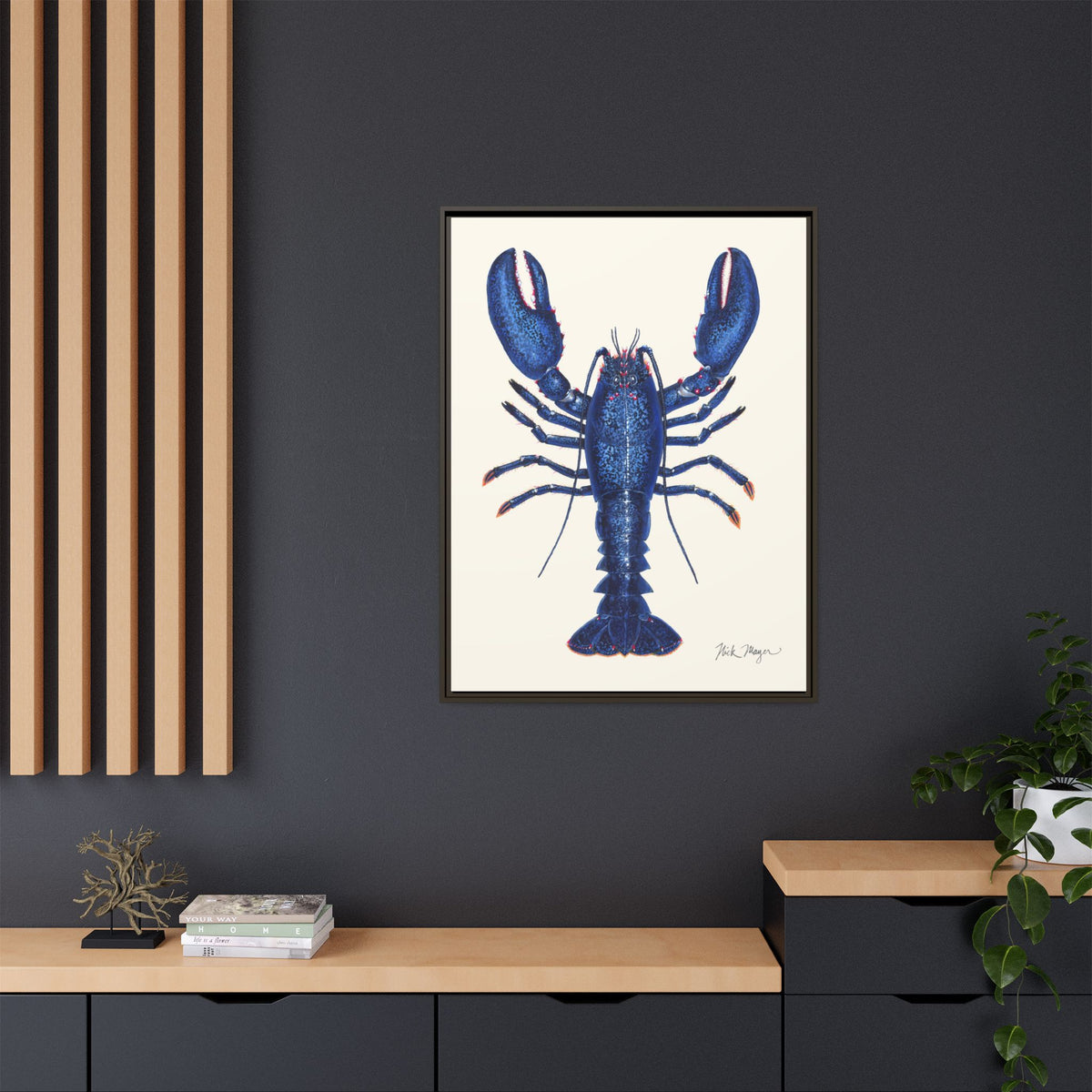 Blue Lobster II Framed Canvas Print Printify