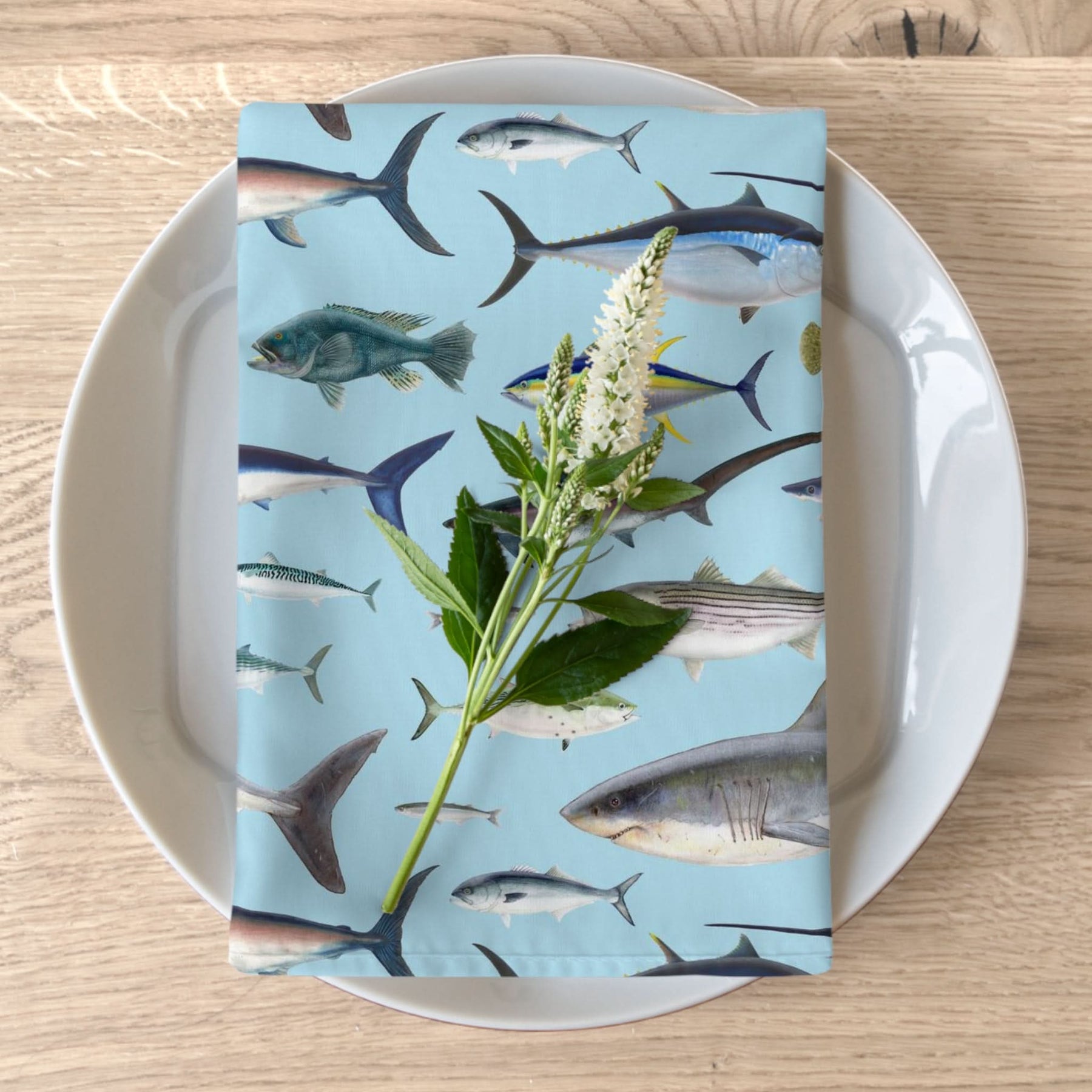 NE Fish Blue 4 Piece Cloth Napkin Set